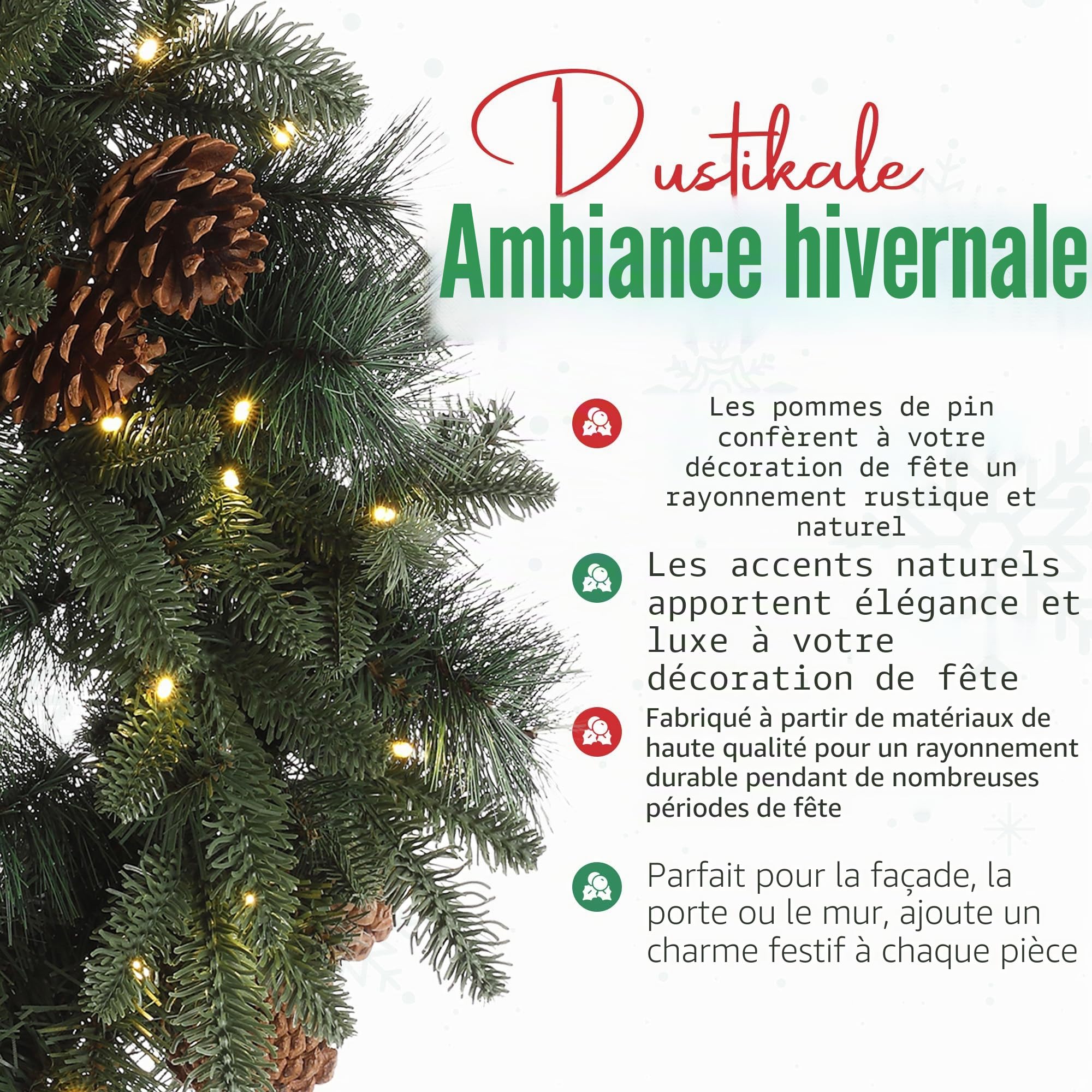 MeisterHome ® Couronne de Noël artificielle Couronne de l'Avent pour porte Ø 50 cm - Couronne de porte de Noël pour intérieur et extérieur avec 35 LED, minuterie et décoration de pommes de pin et