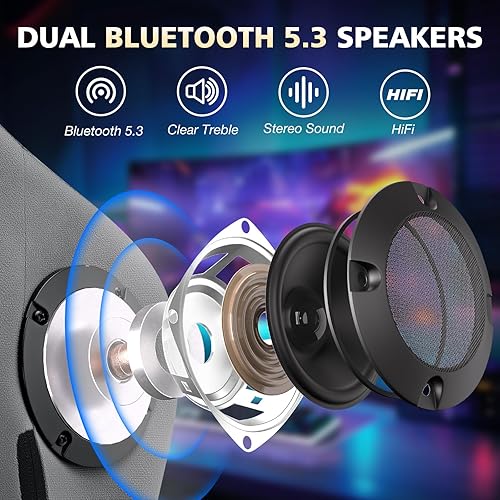 Miniatura 7 de HOFFREE Silla de juegos de tela de gamuza con altavoces, sillas de masaje para juegos con cojín de resorte de bolsillo, sillas de juego reclinables