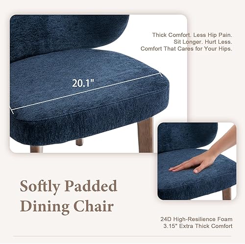 Miniatura 5 de YOUNUOKE Silla de comedor tapizada, moderna silla de comedor de tela de chenilla con patas de madera, respaldo ancho y cómodas sillas laterales para