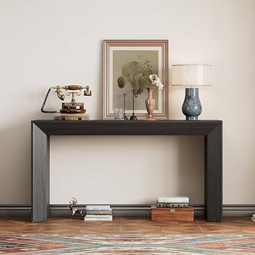 Miniatura 3 de Mesa consola moderna de 59 pulgadas, color negro, mesa de entrada elegante y versátil para sofá detrás del sofá para sala de estar, pasillo,