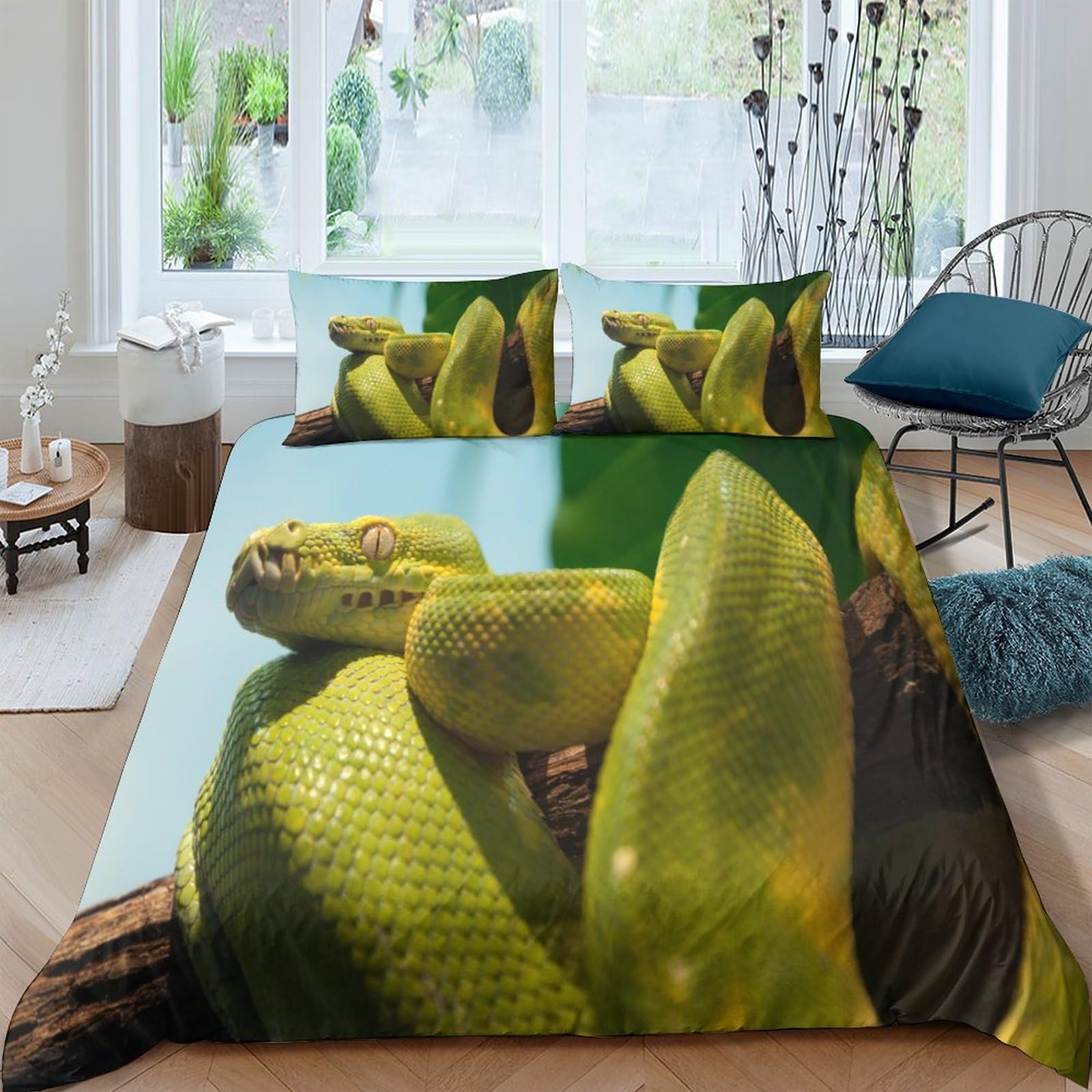 Housse de couette serpent 3D parure king size 220x240cm avec taies