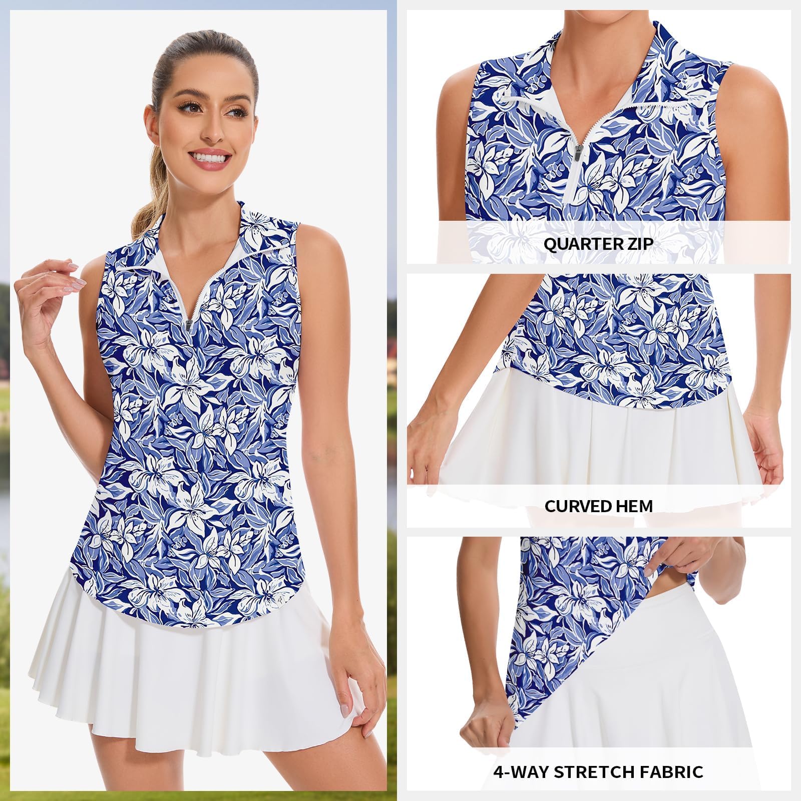 Soneven Polo deportivo para mujer, transpirable, sin mangas, camiseta de golf, camiseta funcional, polo con cremallera 1/4, verano, tenis al aire libre