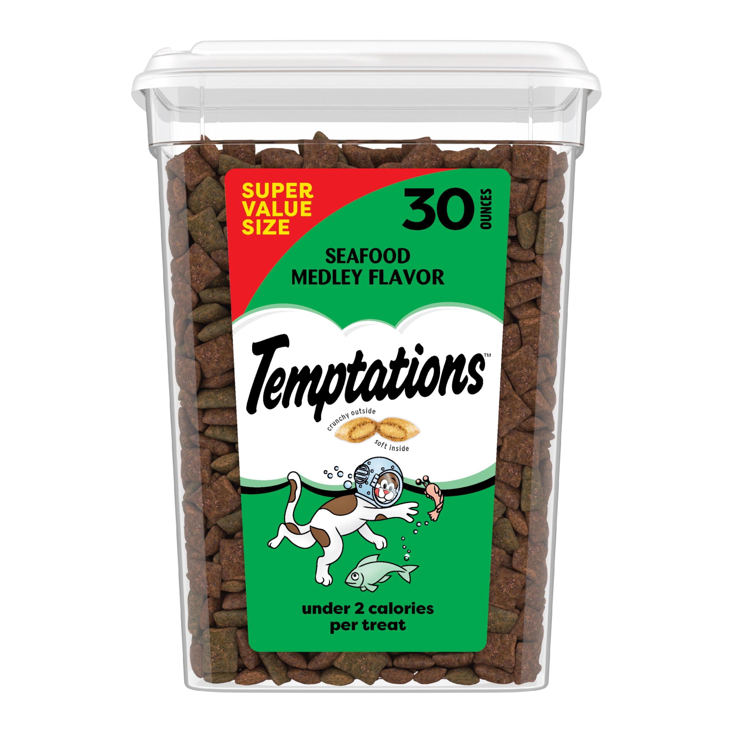TemptationsClassic Crunchy and Soft Cat Treats, Seafood Medley Flavor, 30 oz. Tub