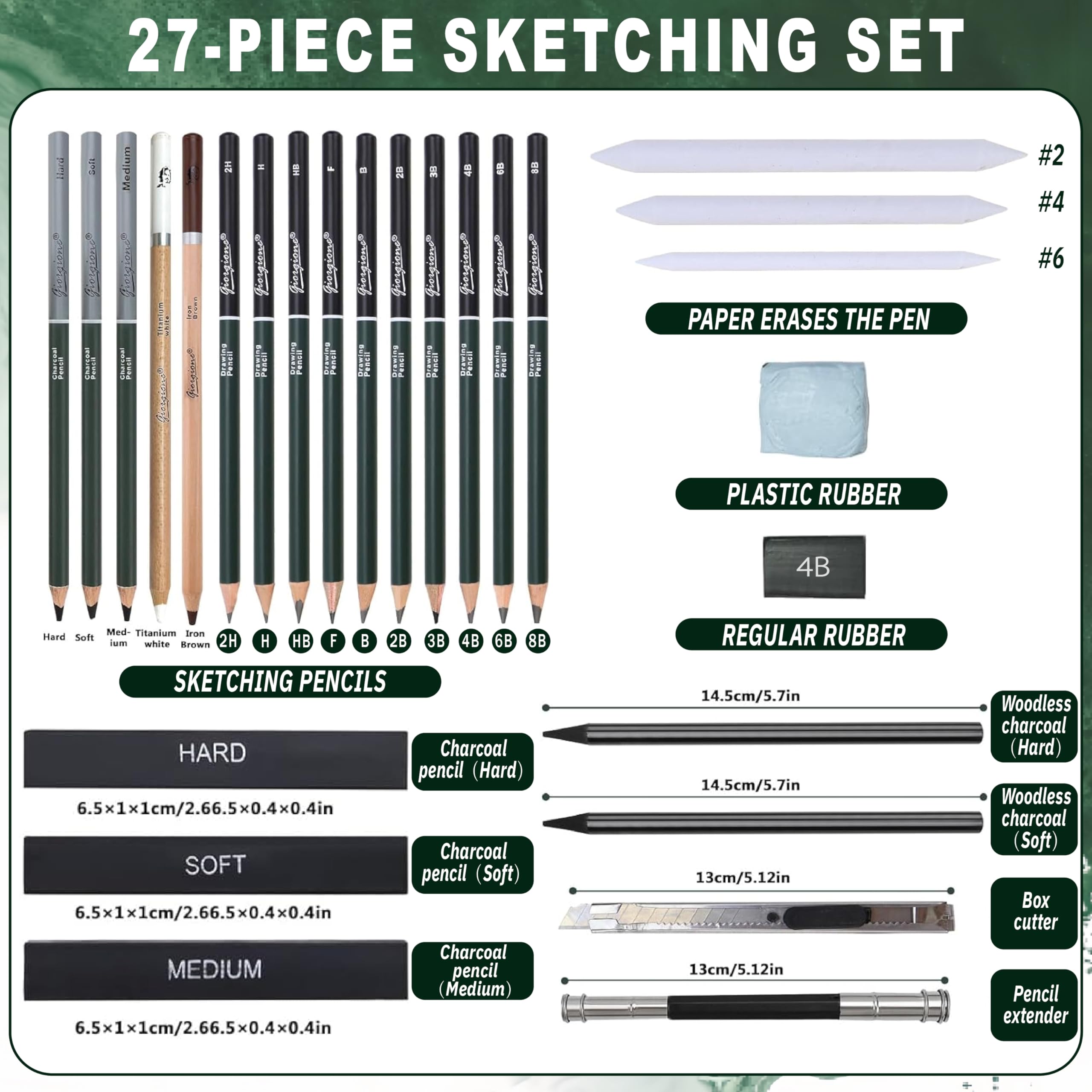 27 Stück Skizzen Zeichen Bleistift Set,Skizzen- & Zeichenstifte Set mit Graphitstiften (B bis 8B),– Ideal für Künstler, Erwachsene & Jugendliche zum Zeichnen, Skizzieren, Schattieren