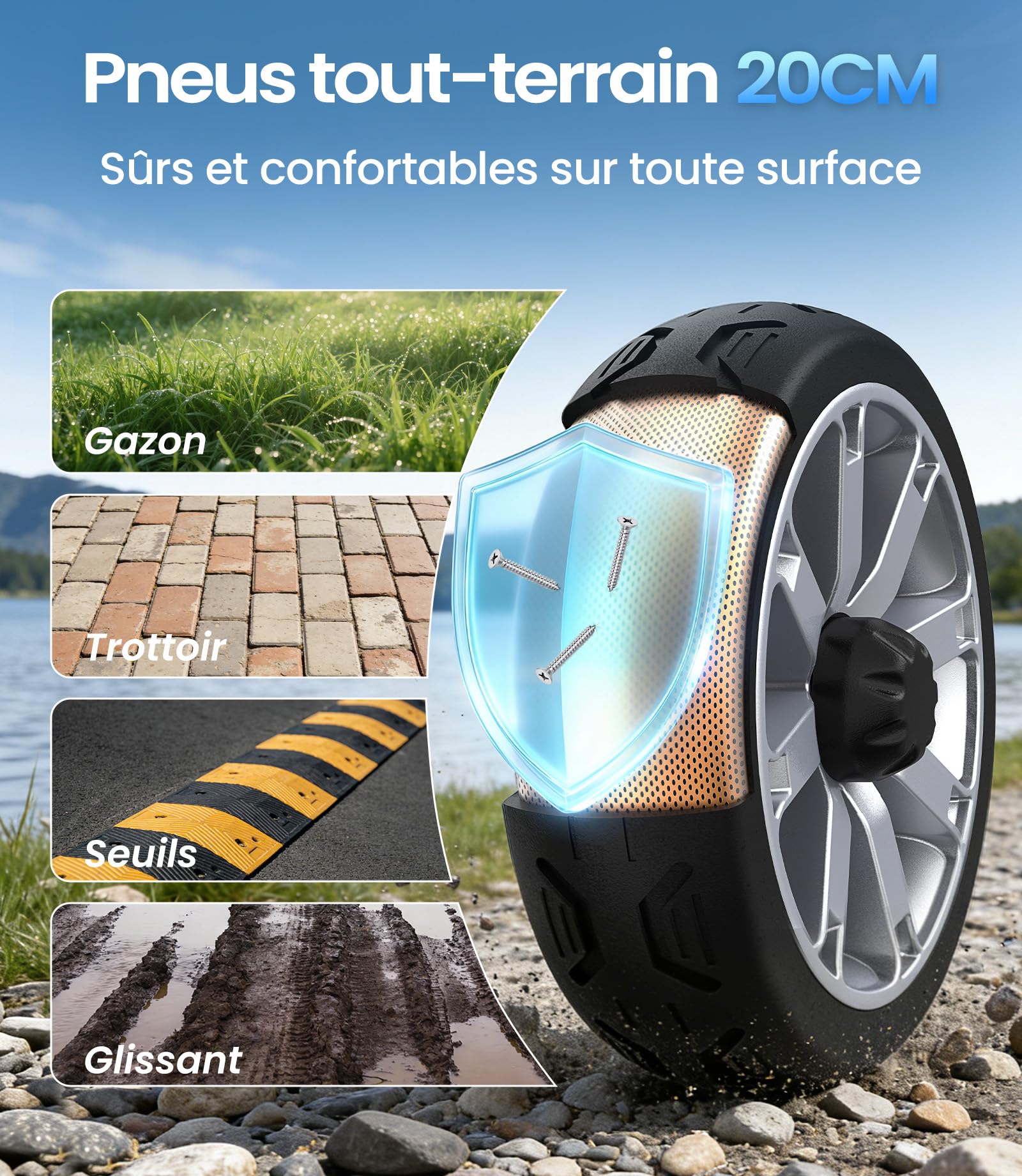 VOCIC D35 Scooter de mobilité Pliable 35 km, avec Double Panier 40L | capacité 136 kg, roues 20 cm, siège ergonomique réglable, batterie amovible, idéal pour seniors (Gris argenté)