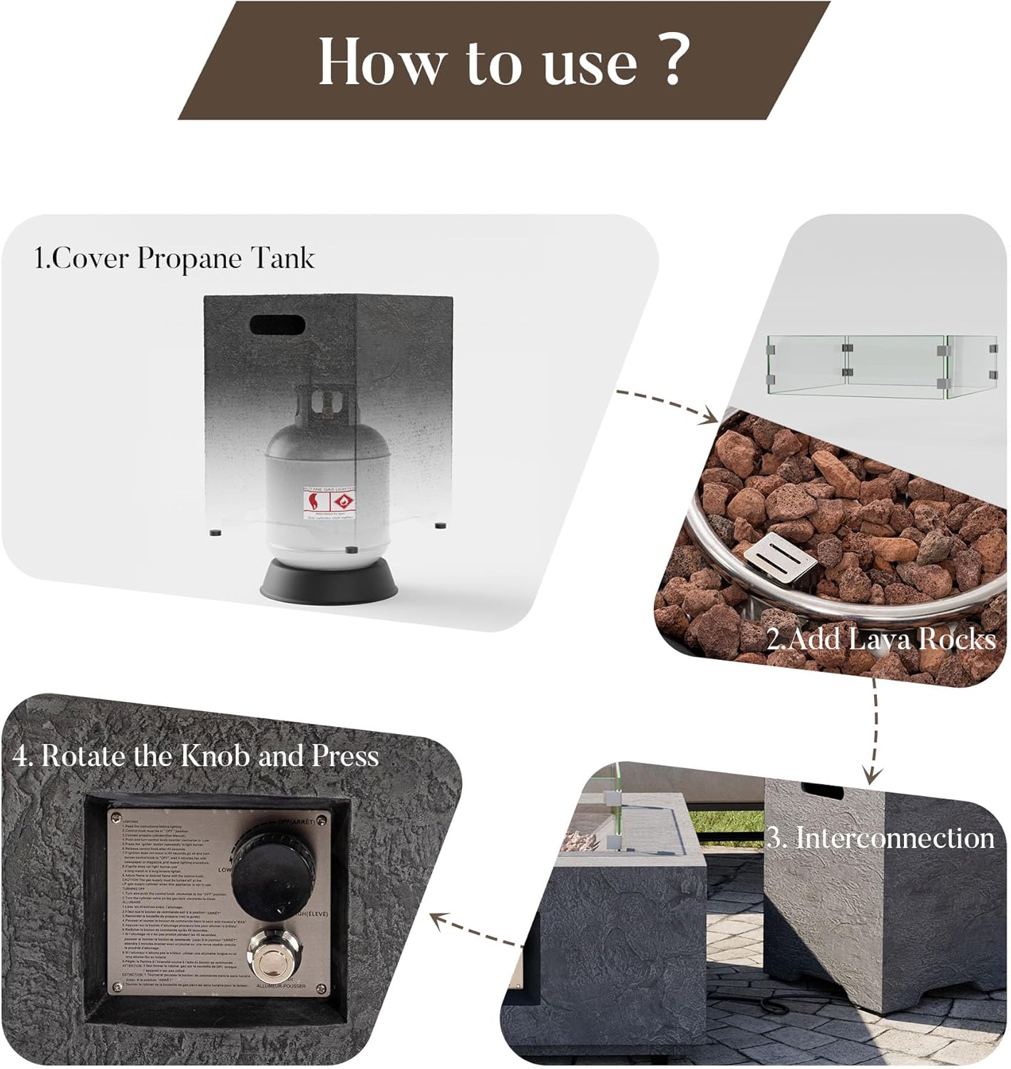 Cosiest Propane Fire Pit with Wind Guard&Tank Cover for Outside, 28 in Square Gas Fire Pits for Outdoor Patio, Certified, 50000 BTU Concrete Rectangle Base with Rain Cover, Free Lava Rocks