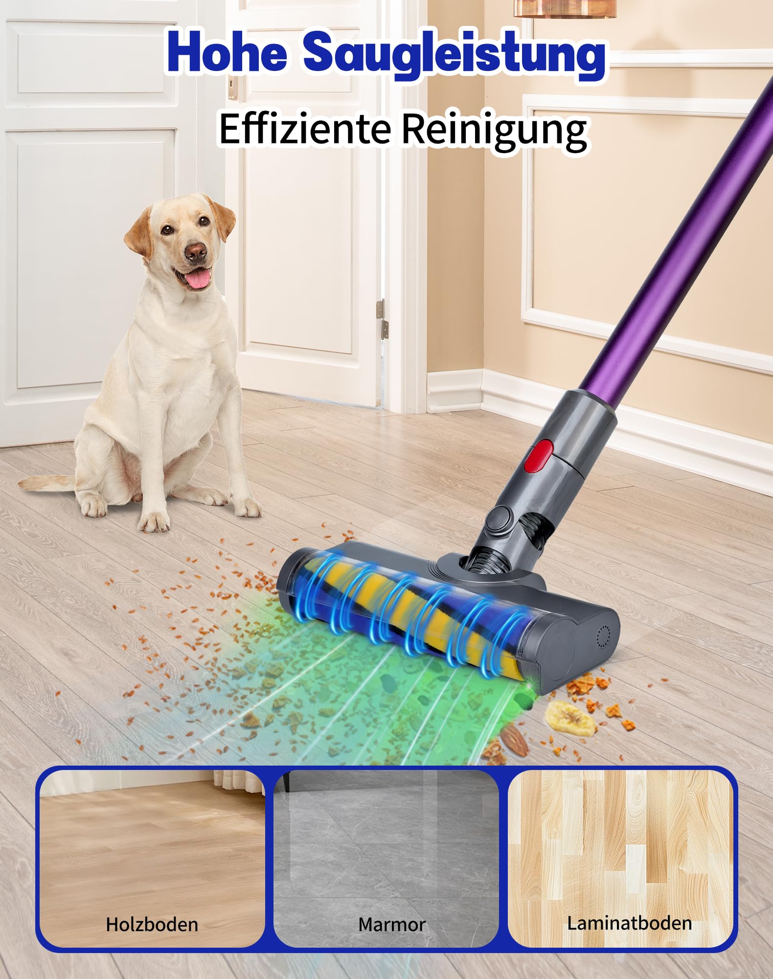 Ersatzteile Bürste für Dyson V7 V8 V10 V11 V15 Staubsauger Zubehör Bodendüse für Dyson Aufsatz mit LED-Leuchte Softwalze Ersatzbürste für Hartböden