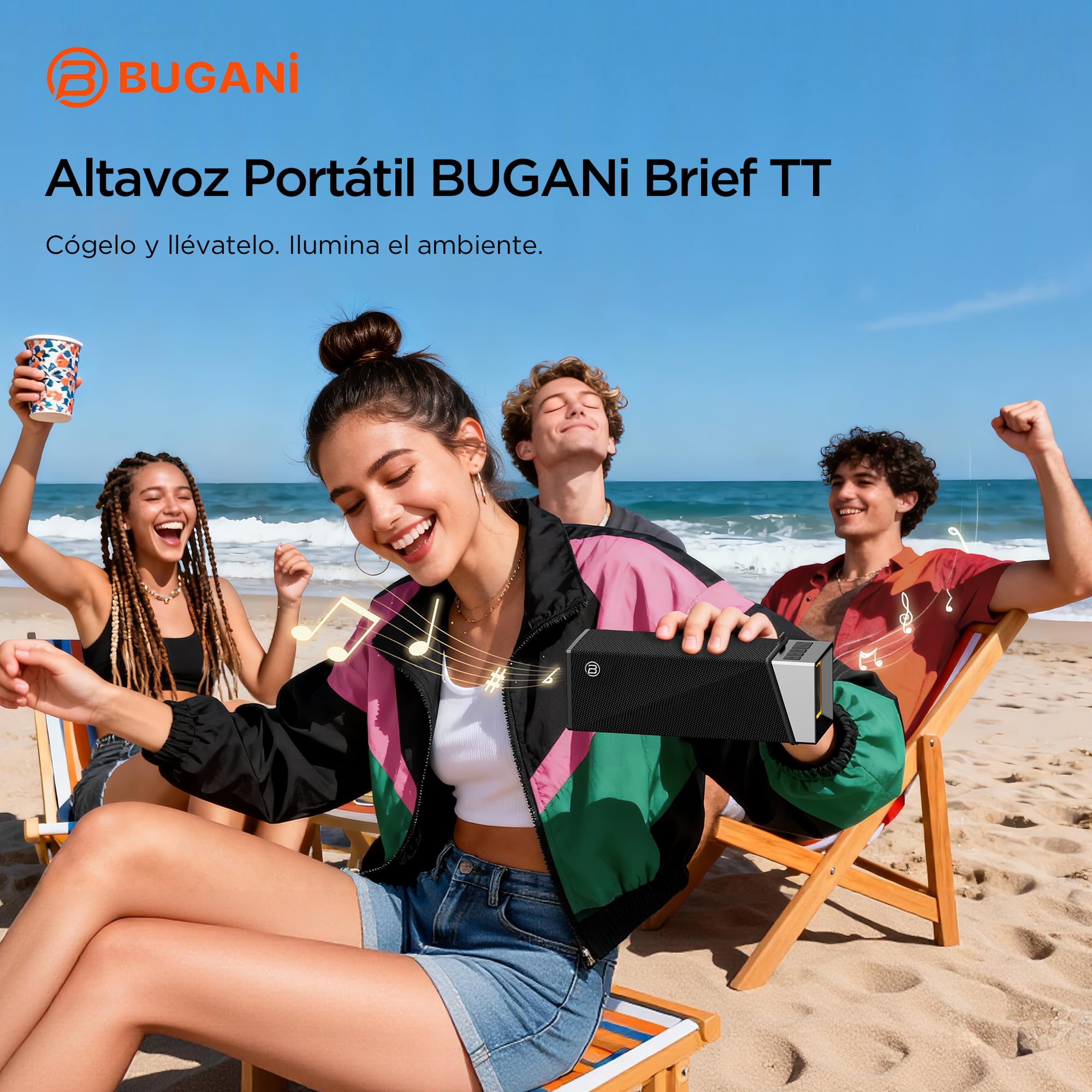 BUGANI Altavoz Bluetooth, caja de música Bluetooth con 5.4, batería de 24 horas, controladores de graves, IPX5 resistente al agua, función manos libres para teléfono, cajas para casa, exterior, jardín