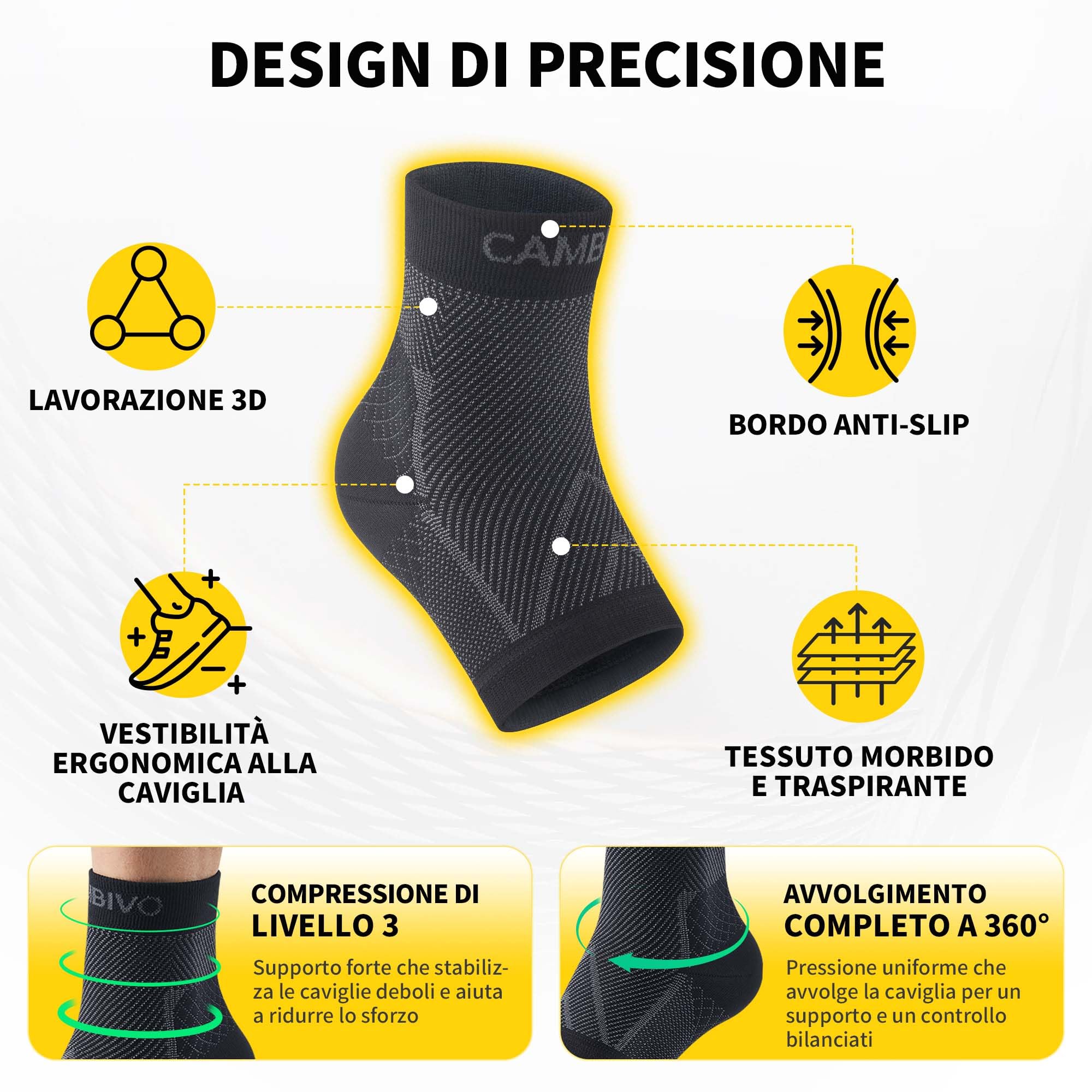 CAMBIVO Cavigliera Sportiva per Distorsione, Cavigliera Ortopedica, Fascia Elastica Caviglia con Graduata Compressione, Tutore Caviglia per Sport, Fascite Plantare, Tendinite di Achille e Artrite