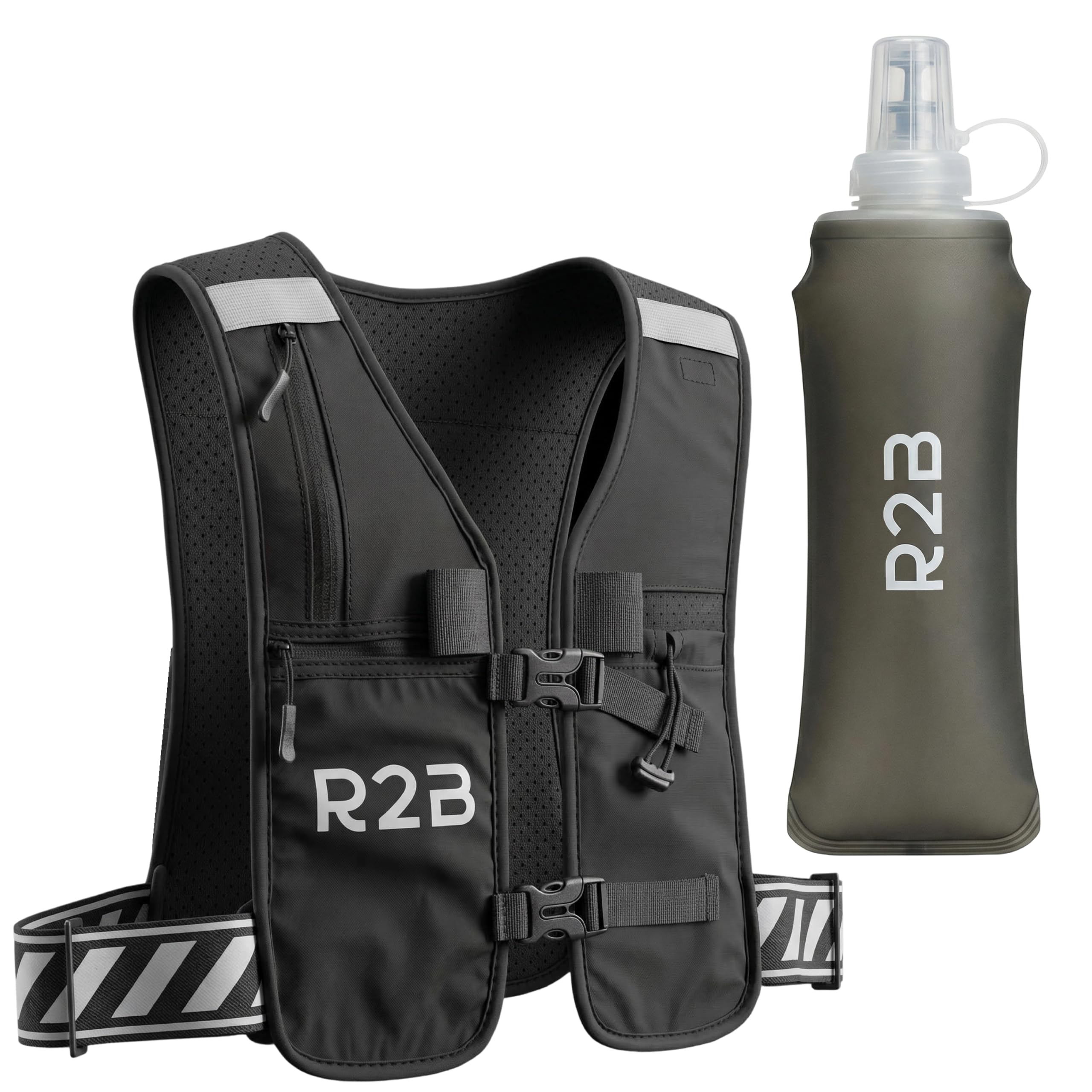 Laufweste mit Soft Flask, 500 ml, R2B Running Weste, Trinkweste Laufen mit Aufbewahrungstaschen, Verstellbare Brustgurte, Laufrucksack, Marathon, Trailrunning für Damen und Herren