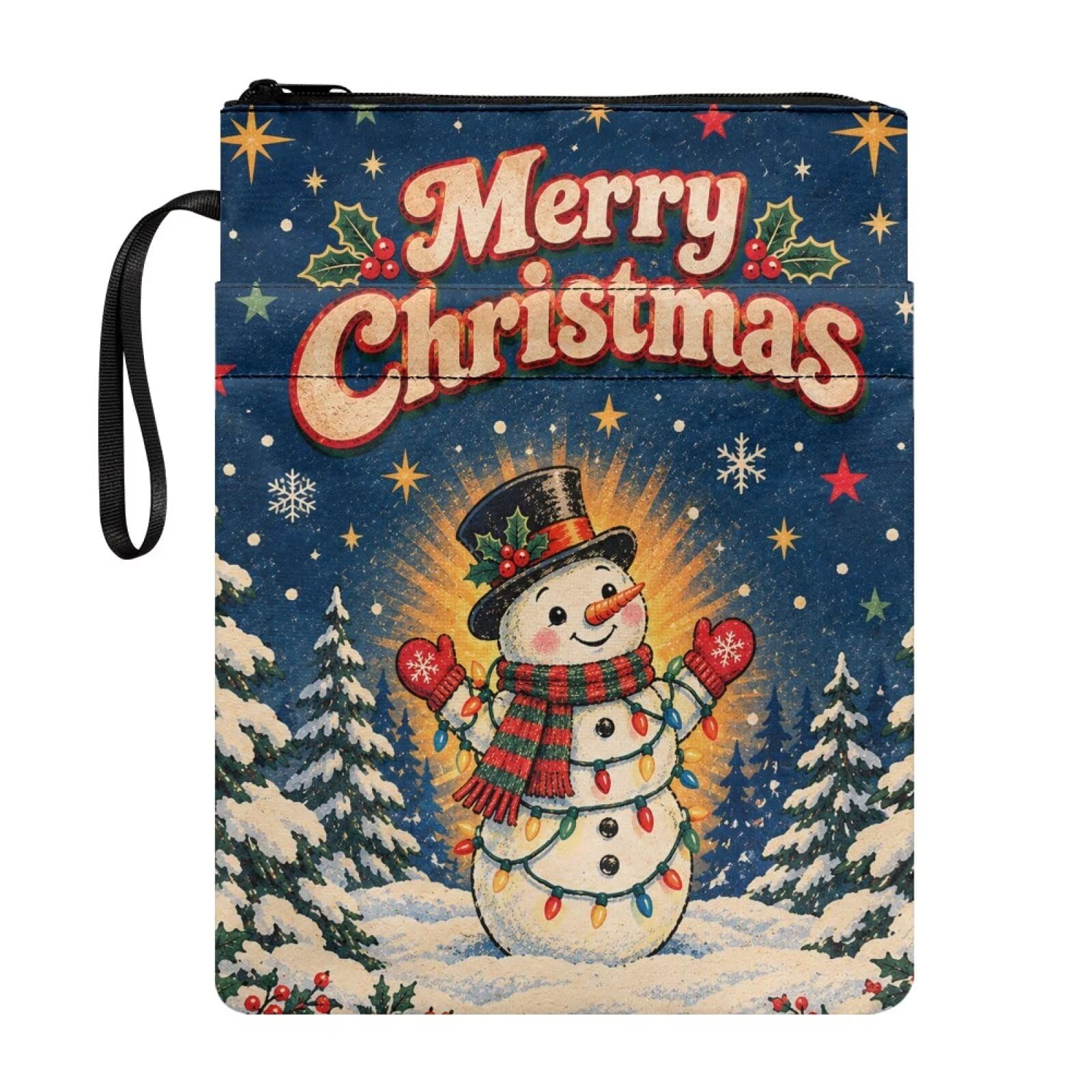 Poceacles 11 x 8.5 Inch Book Sleeve Protector, Zippered Book Pouch with Extra Pocket Christmas Book Cover for Bookish Lovers, Students, Teachers, Snowman Merry Christmas Pattern — image 1