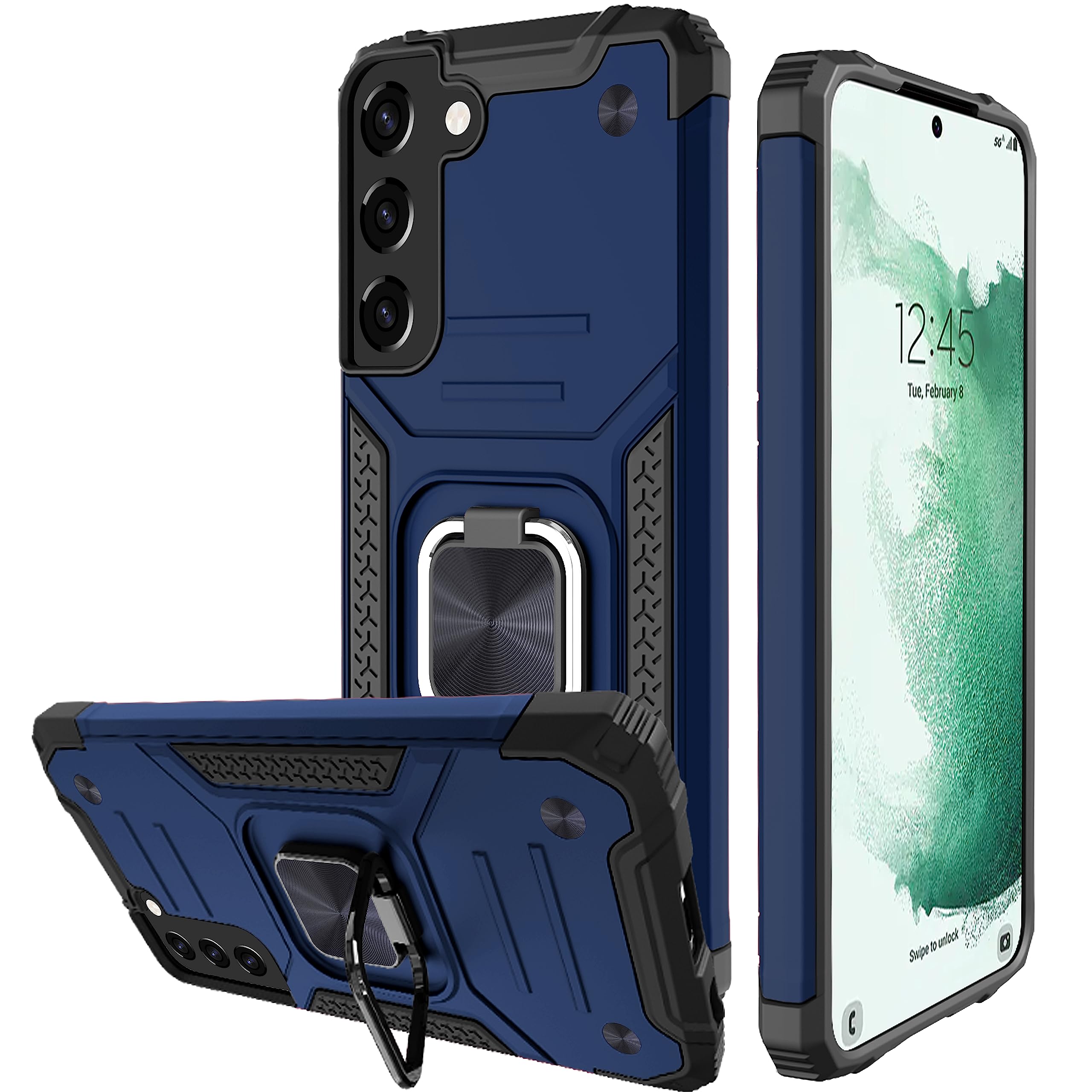 Honeyview ShockProof Case for Samsung Galaxy S22 with Screen Protector and Ring Kickstand, Compatible with Magnetic Car Mount Holder, Bumper Armour Phone Cover for Samsung Galaxy S22 5G - Blue