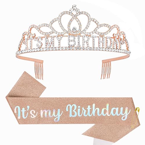 Birthday Tiara for Women & Glitter Its My Birthday Sash Birthday Crowns for Women Birthday Queen Sash and Tiara Birthday Crown and Sash for Women