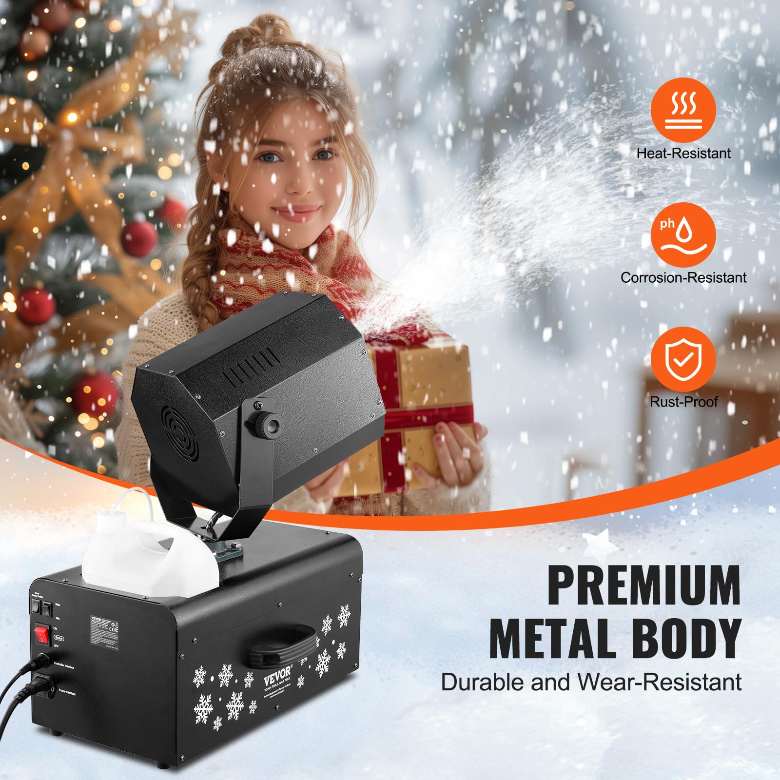 VEVOR Macchina per Neve 2000 W, Macchina Oscillante per Produrre Neve, Macchina per Fiocchi Neve con Telecomando Cablato e Wireless Serbatoio 5 L, Macchina Neve Finta per Feste di Natale Matrimoni