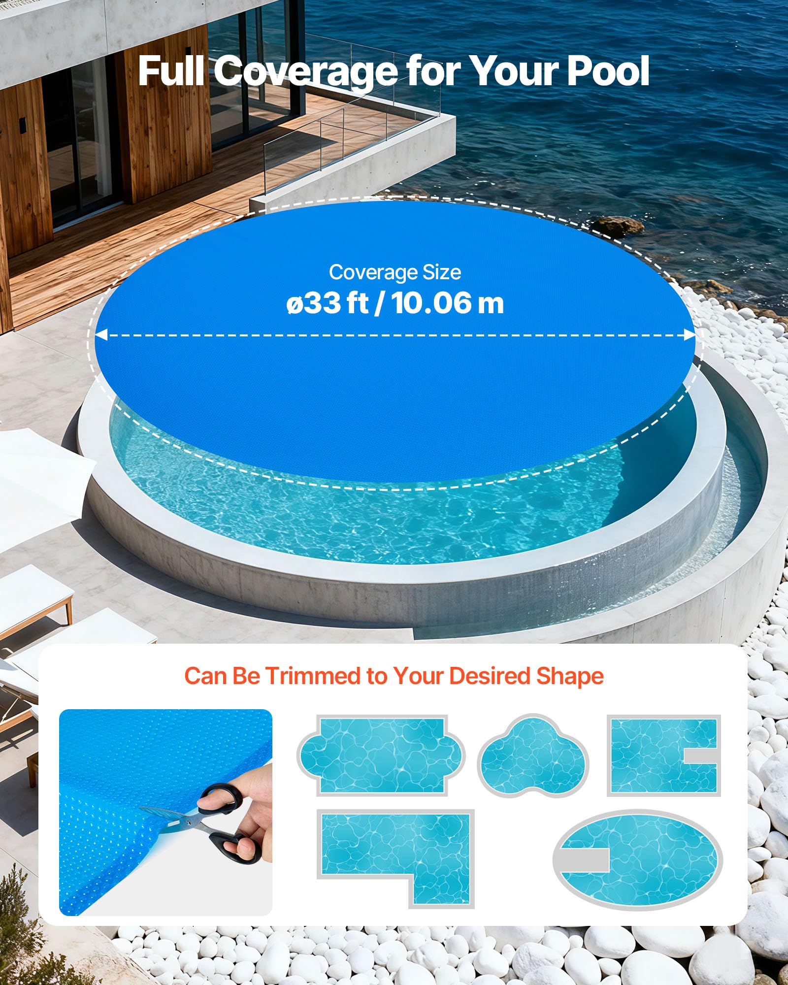 VEVOR Bâche Solaire Piscine Ronde 10 m Couverture Solaire Piscine 0,2 mm Bâche à Bulles en Polyéthylène PE pour Piscines Hors Sol Creusées, Absorption de Chaleur Jour et Rétention Chaleur Nuit, Bleu