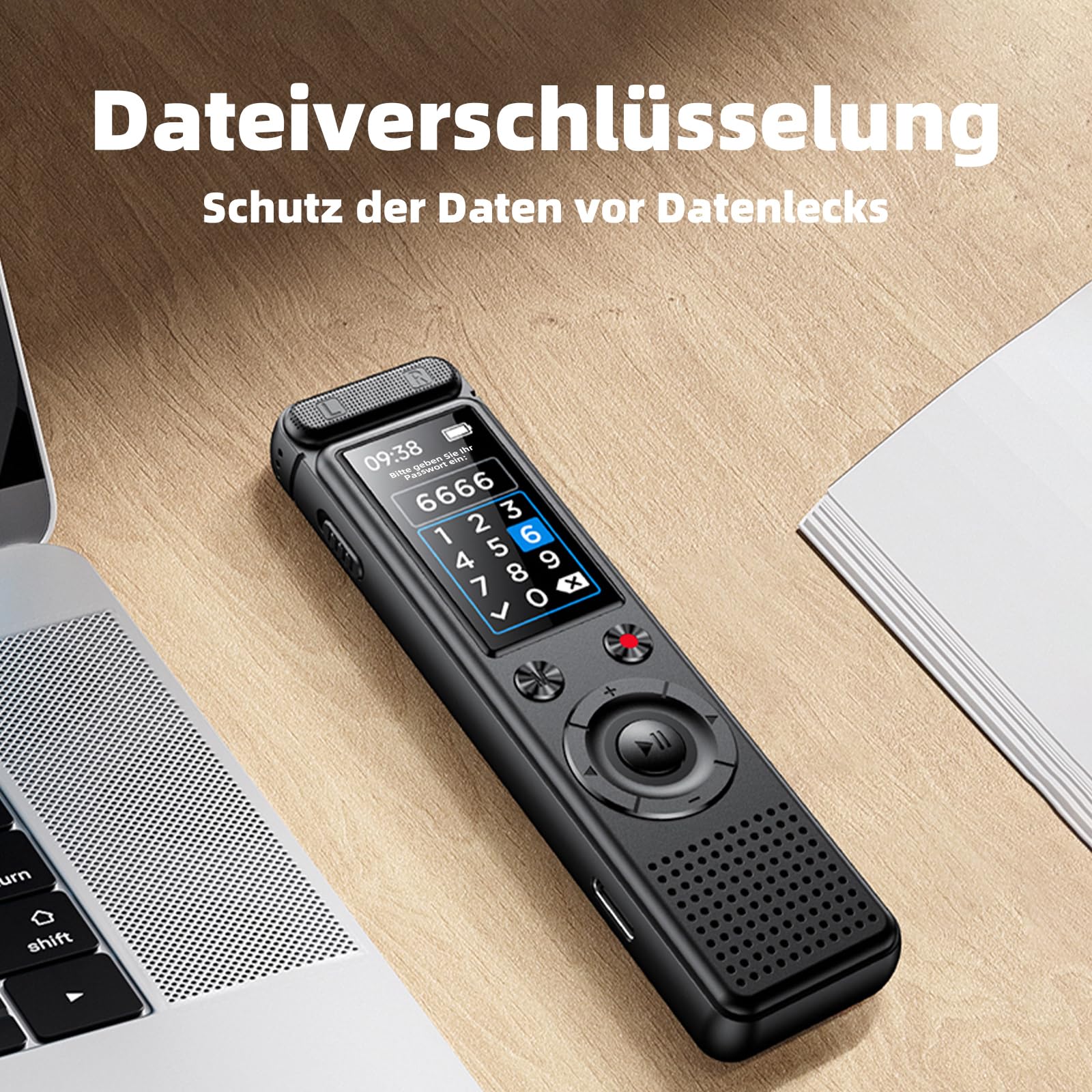 Diktiergerät, 64 GB Speicher, Passwort Entsperrung, Mit MP3 Player Voice Recorder, USB Rechargeable Diktiergerät Mini,Für Meetings und Interviews, Aufnahmegerät Mit Mikrofon