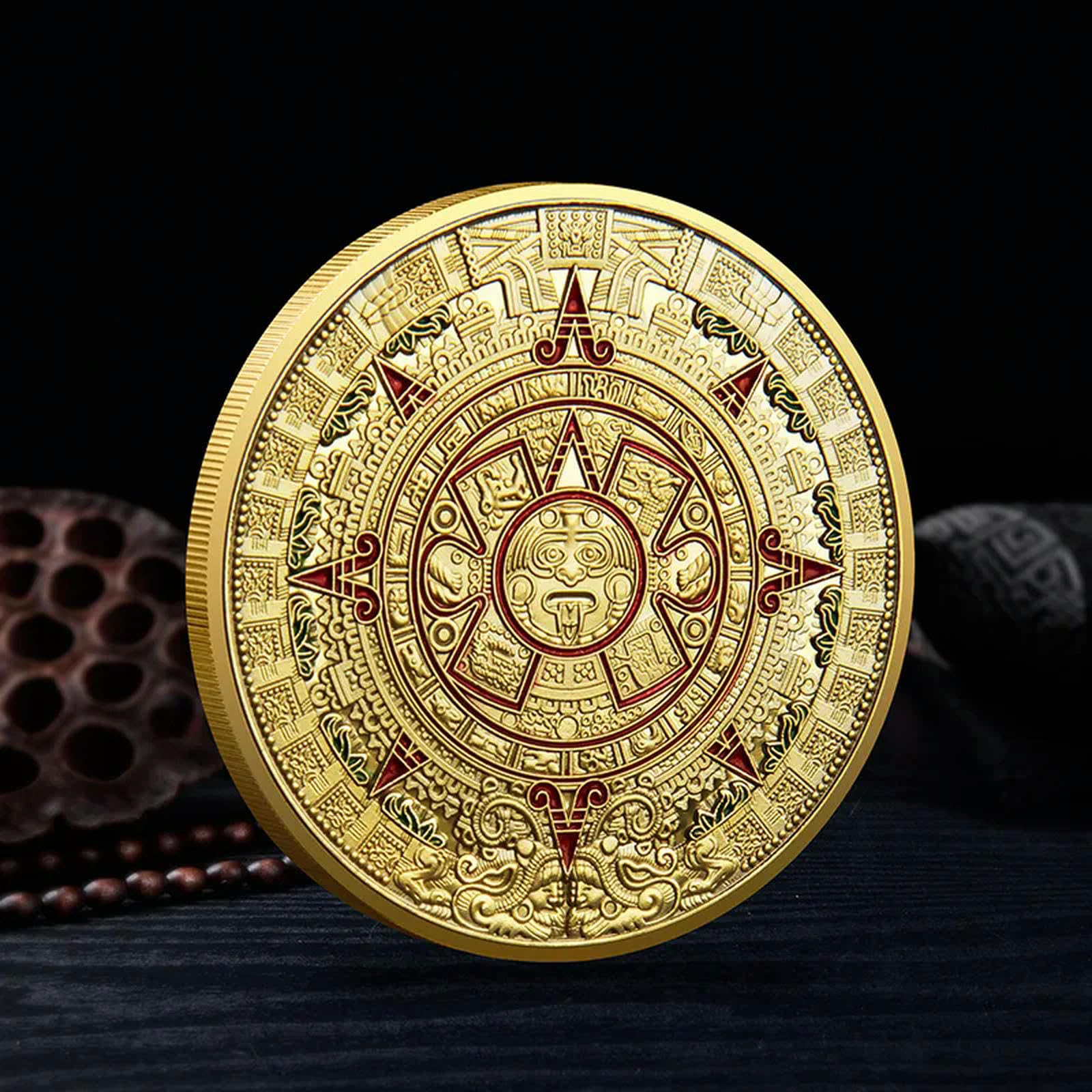 Hmtemrbgej Gold Souvenir Coin Mexico Mayan Aztec Calendar Art Prophecy Culture Coins Collectibles