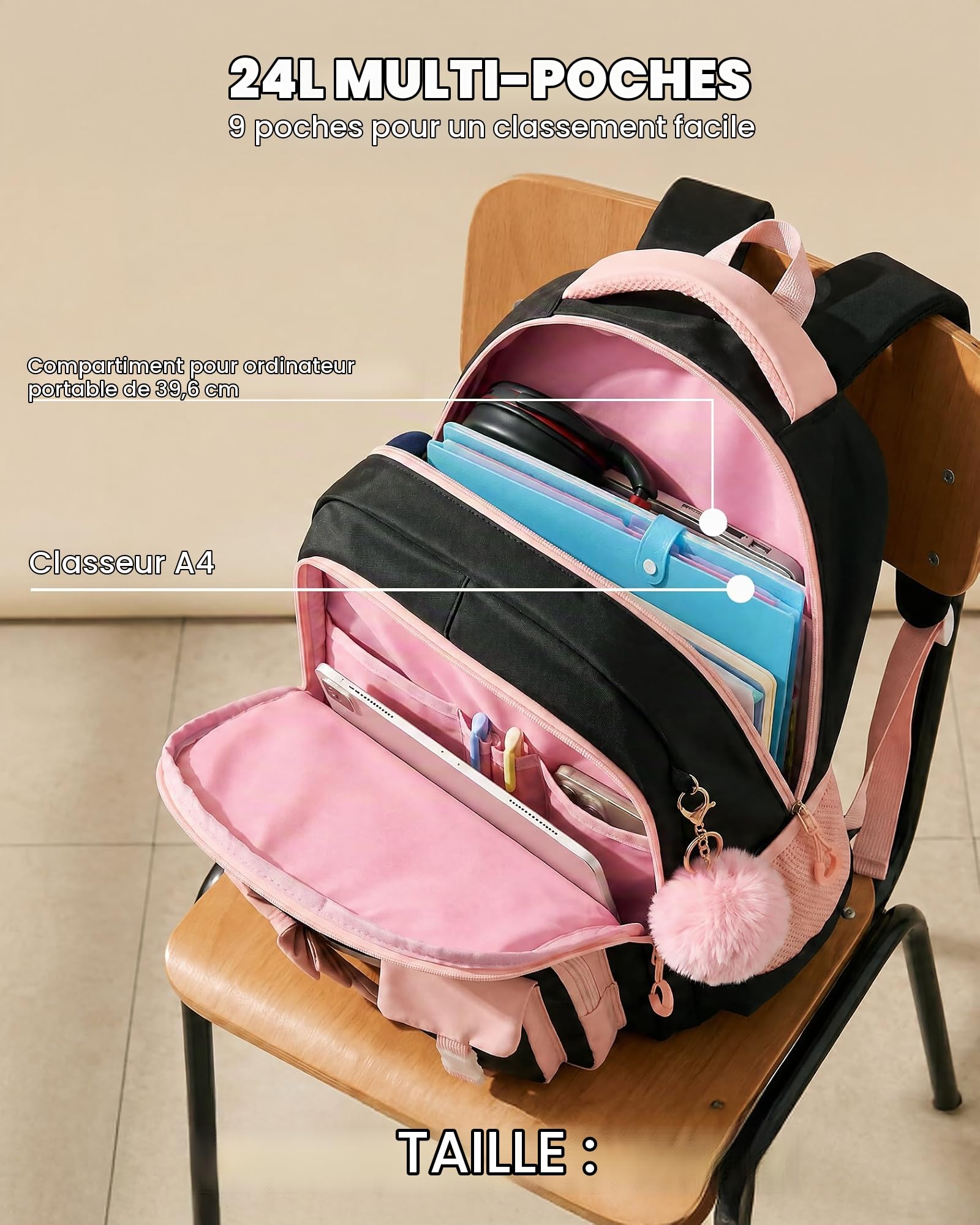 Amythe Cartable Fille à Roulettes Primaire et Secondaire