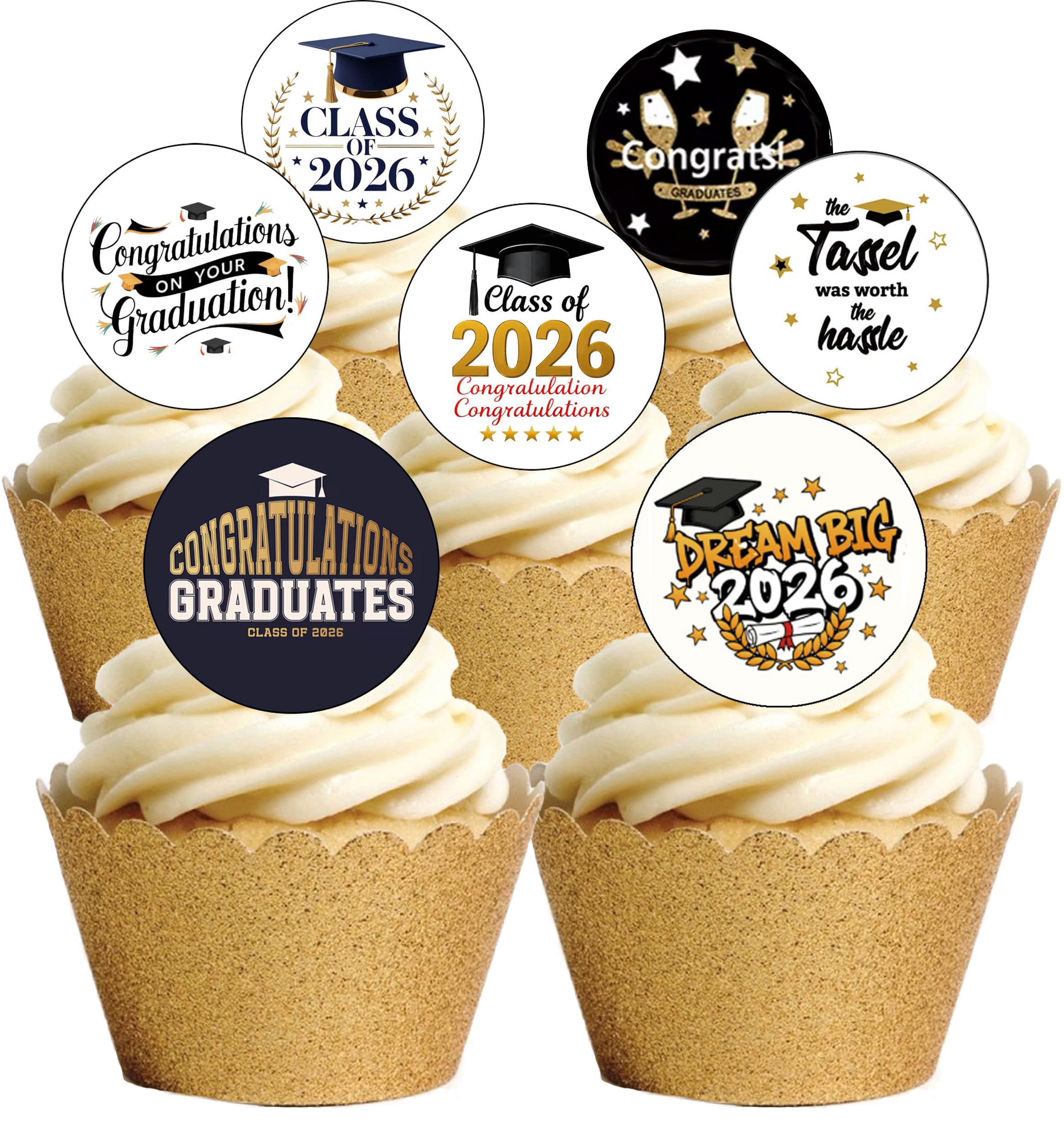 Top That Multi 24 Precut Graduation Graduate 2026 Congratulations Edible Wafer Paper Cake Toppers Decorations