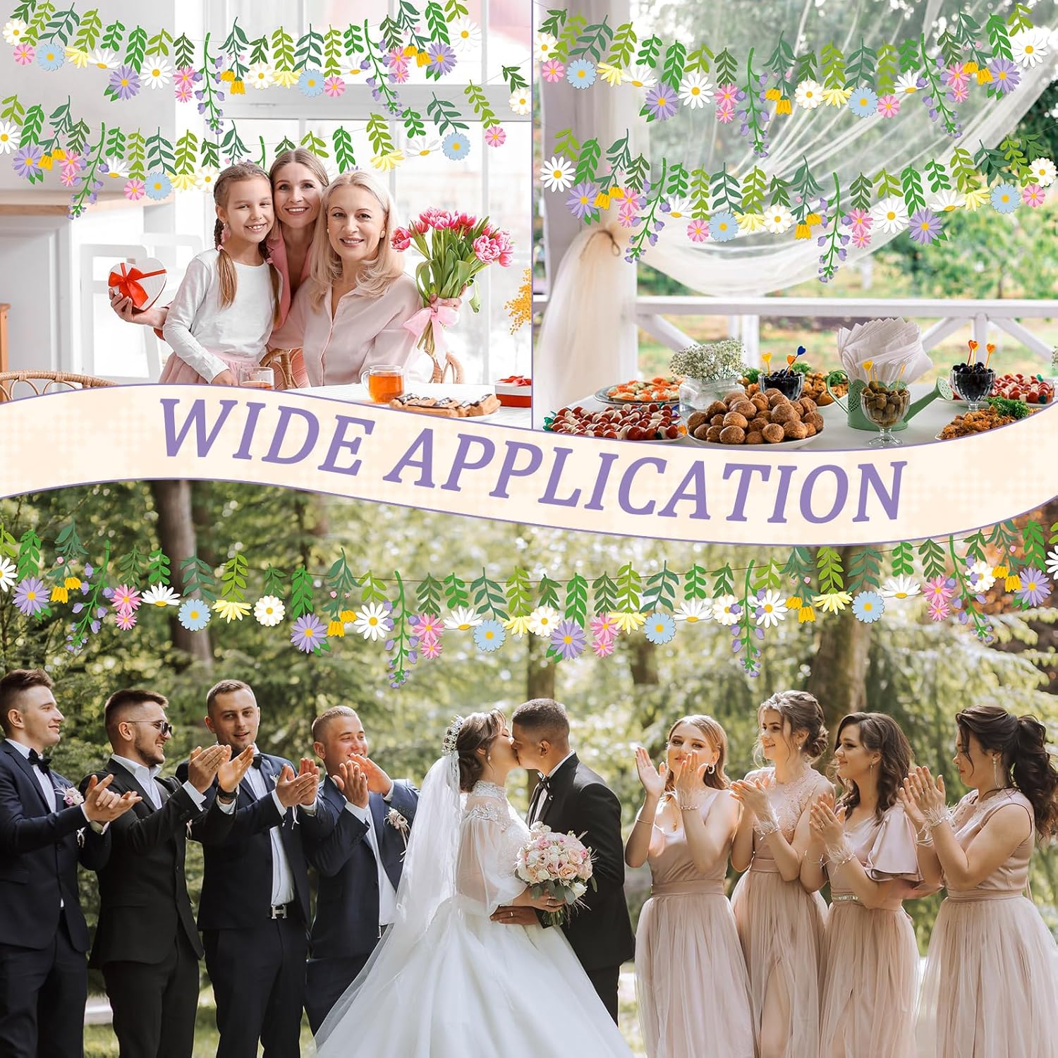 Daisy Flower Banner Wildflower Party Decorations Paper Flower Garland for Woodland Theme Picnic Wedding Backdrop Spring Baby Shower Tea Party Supplies Girl Birthday Decorations 2set - Image 6