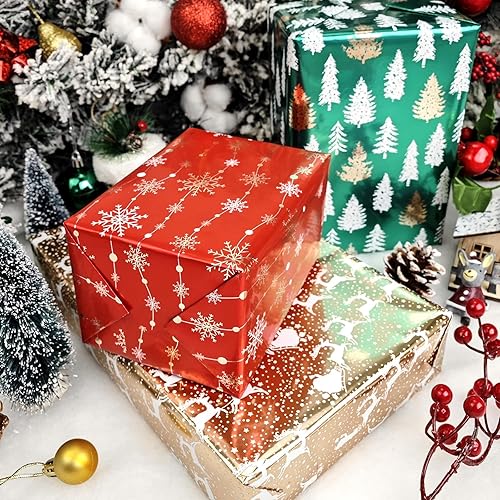 Miniatura 6 de LDGOOAEL Mini rollo de papel de regalo de Navidad pequeño con líneas de corte en el reverso (17 x 120 pulgadas por rollo), papel de regalo rojo