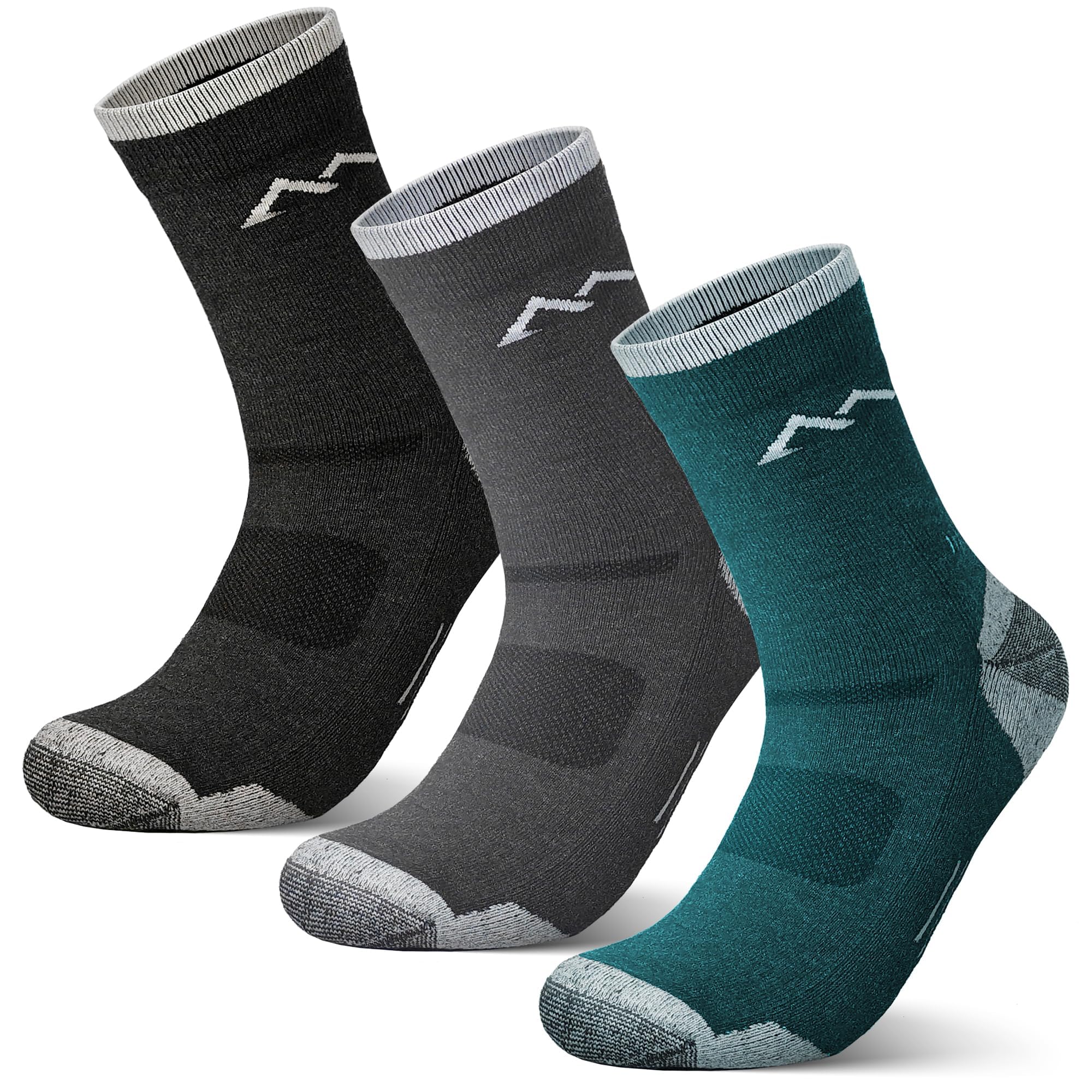 innotree Paquete de 3 calcetines de senderismo de lana merino para hombre, acolchados con micro tripulación, calcetines térmicos que absorben la humedad