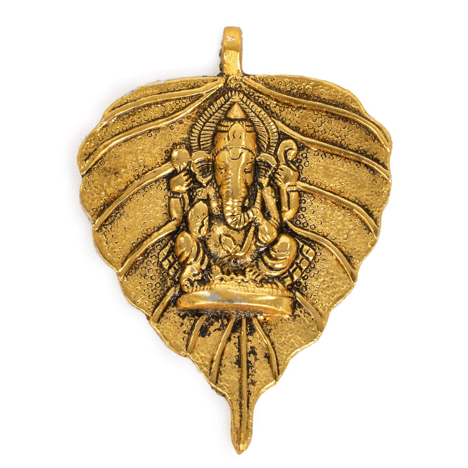 Next Bazaar Metal Leaf with Ganesh Motif Wall-Hanging - Metal Statue - Color Natural Brass Color