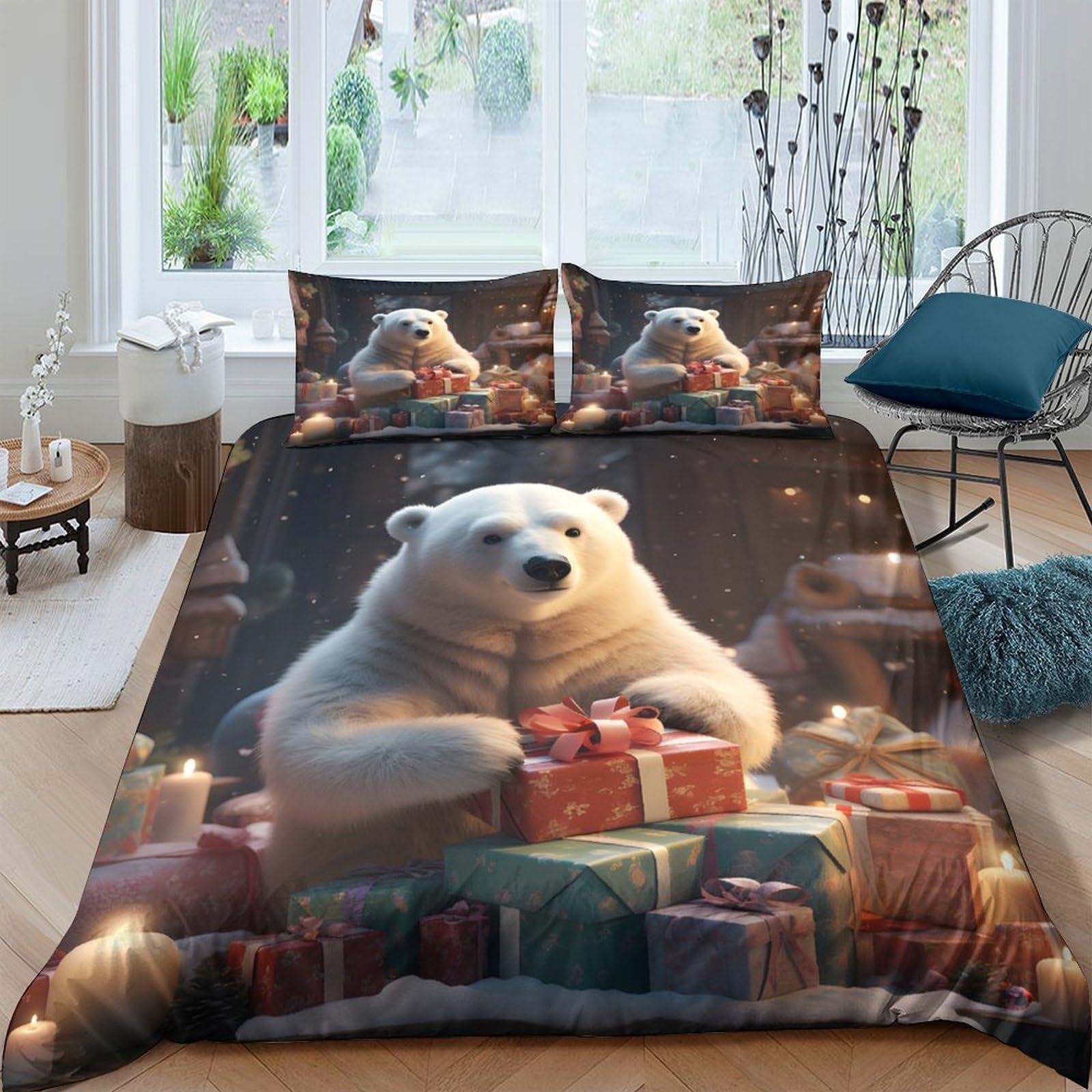 Ctjqhvkz Style-1 3D Printed Polar Bear Gift Fitted Sheet Microfiber Soft Breathable Bed Cover For Bedroom Guest Room Decor Single（135X200cm）