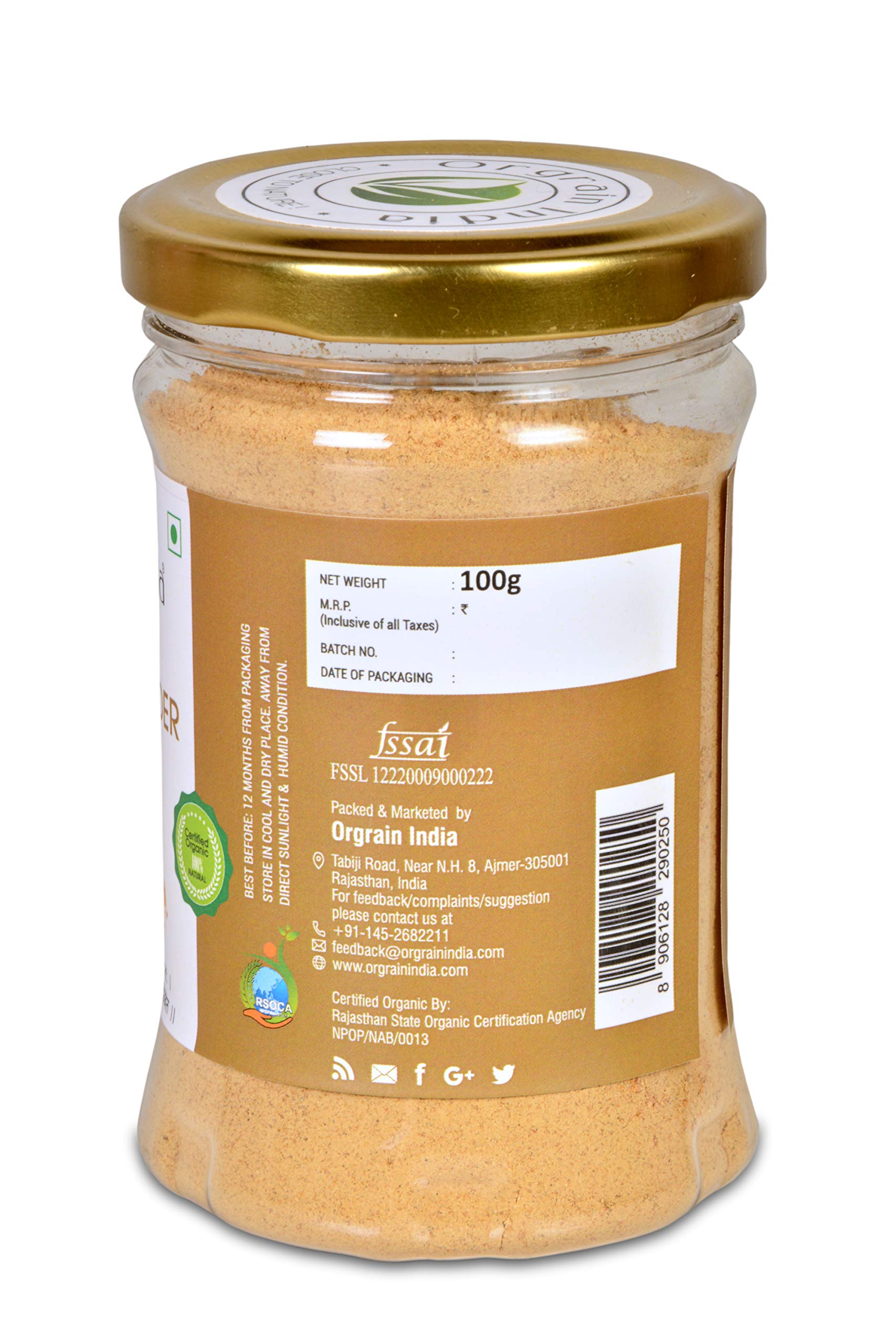 Orgrain India Organic Ginger Root Powder 100g | Pure & Natural | No Preservatives | Low Sodium | Perfect for Smoothies, Teas, Baking & Cooking | Handpicked from Sustainable Farms 1