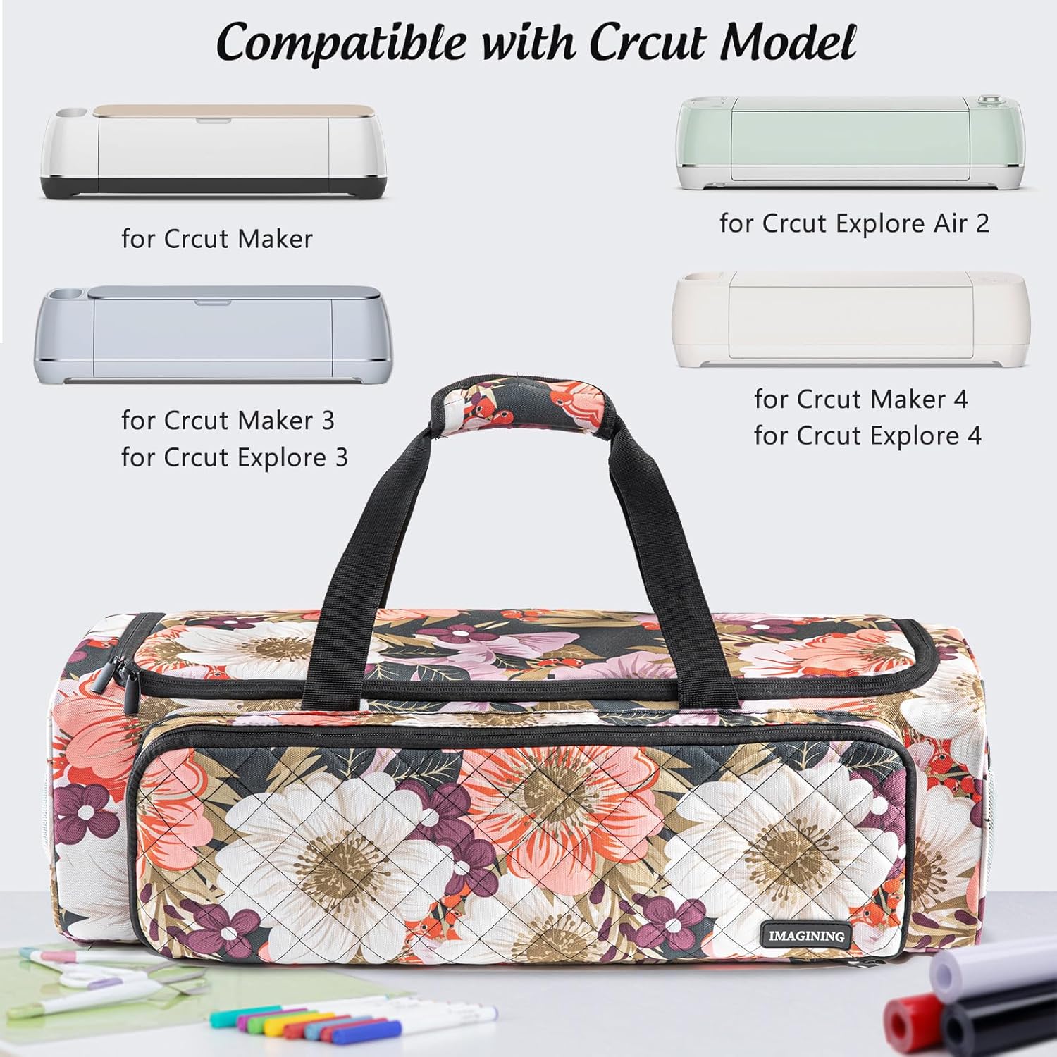 IMAGINING Full Open Carrying Case for Circut Maker 4, Maker 3, Explore 4, Explore 3, Explore Air 2, Large Opening Storage Bag for Craft Accessories Supplies, Tools Die Cutting Machine Organizer
