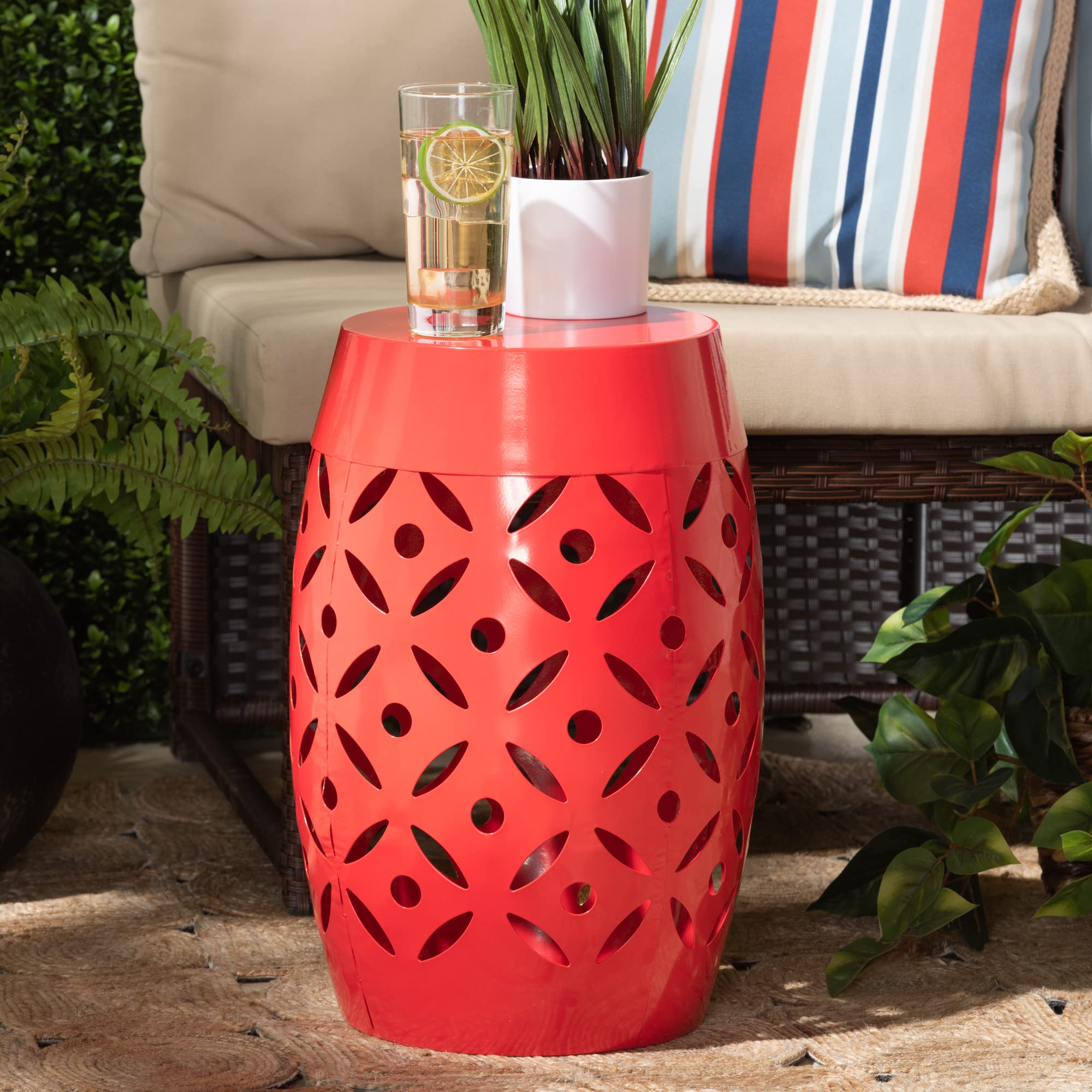 Baxton Studio Hallie Outdoor Side Tables, Red