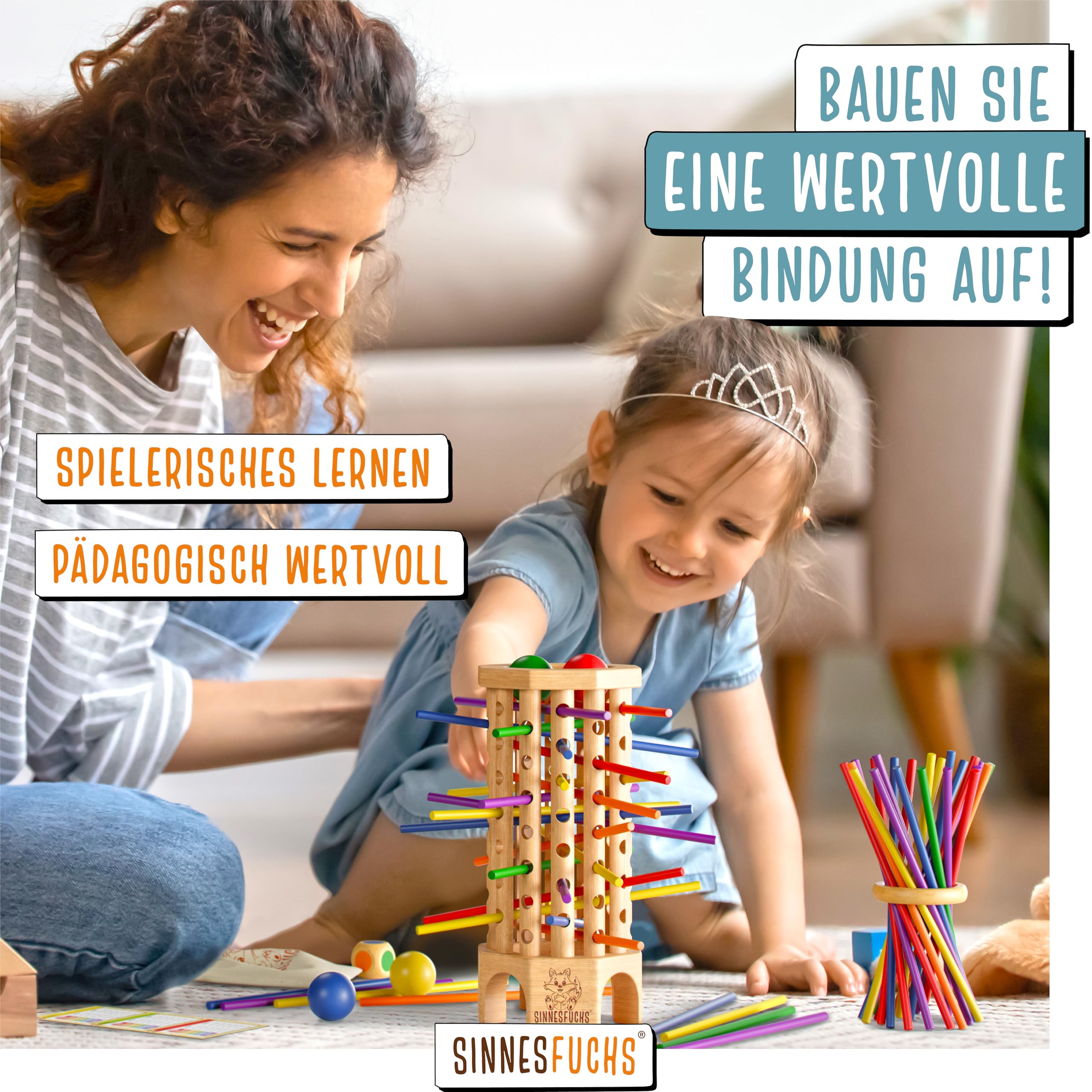 Farblernturm - FSC® 100% - Montessori Spielzeug ab 3 Jahre - Holzspielzeug pädagogisch wertvoll - Lernspiele ab 3 Jahre - Kinder Farben Stäbchen Holz Spiel - Kinderspiele ab 4 Jahre