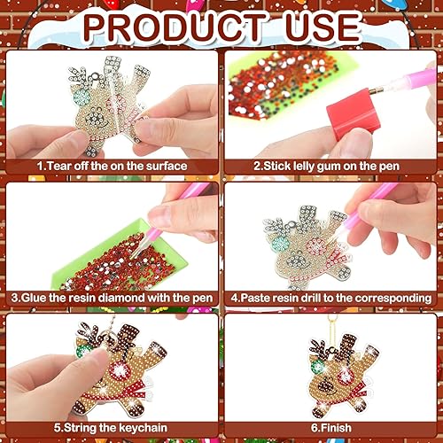 Miniatura 4 de Tondiamo Juego de 20 llaveros de pintura de diamantes de Navidad 5D, colgantes de arte de diamantes de doble cara para decoración de fiestas de