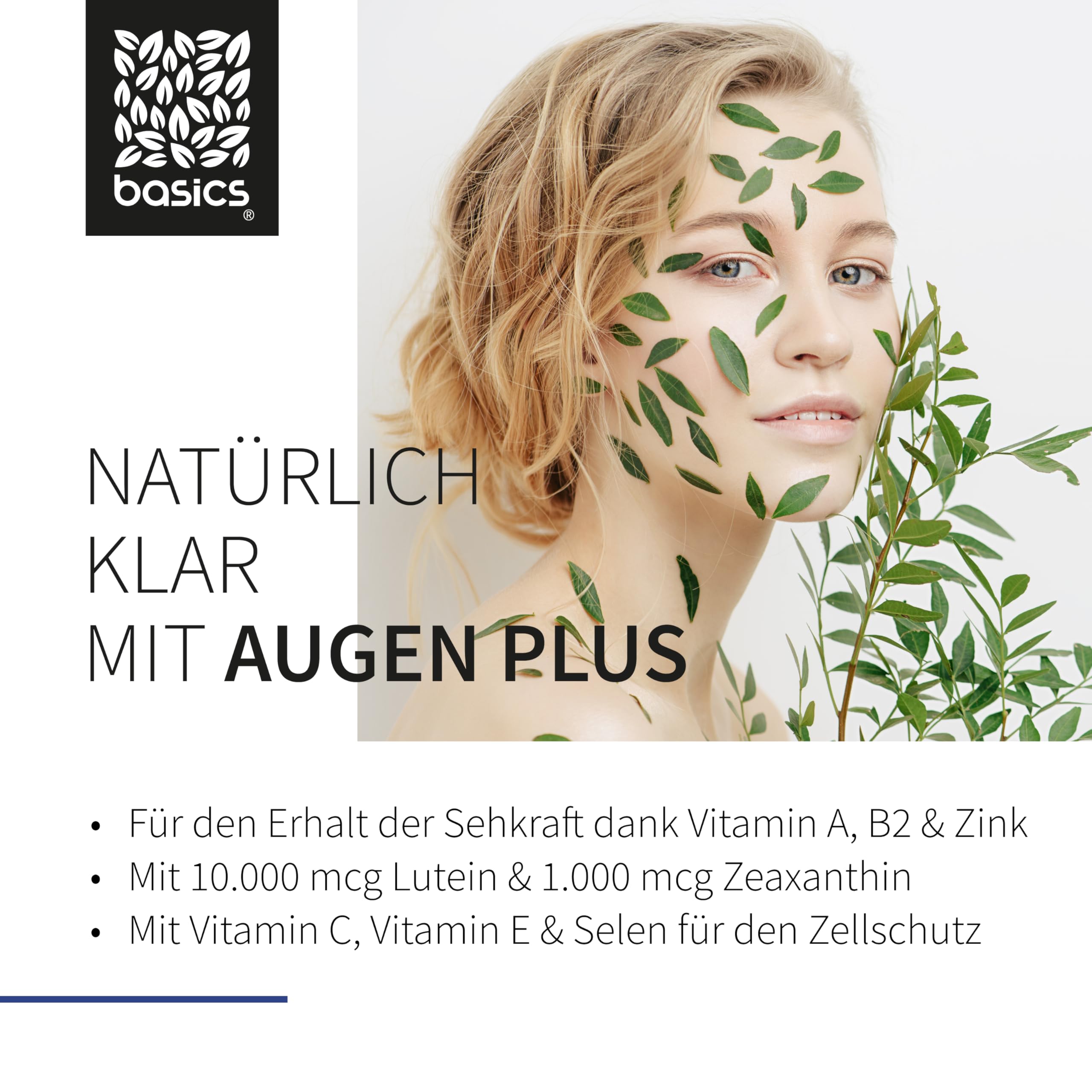 basics Augen Plus mit 10.000 mcg Lutein & 1.000 mcg Zeaxanthin - Hochdosiert - für optimale Augengesundheit mit Vitamin A und Zink - 30 Trinkflaschen - 10ml pro Tagesdosis - Vegan (300 ml (1er Pack))