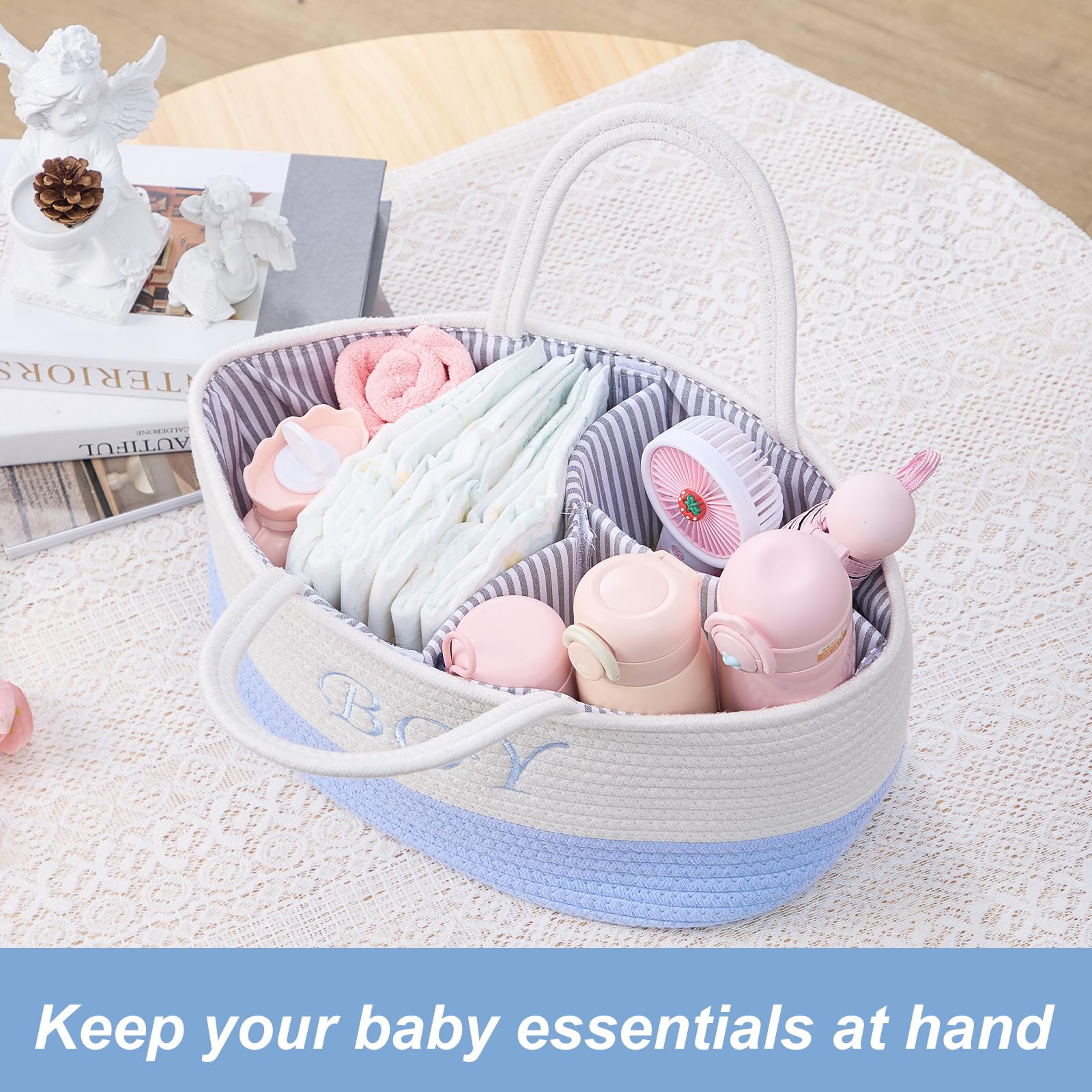 Cesta Portapannolini a 3 Scomparti– Organizer Fasciatoio per Neonati con Divisorio Rimovibile – Porta Pannolini, Salviette, Creme per il Cambio – Portaoggetti per Casa o da Viaggio（blu）