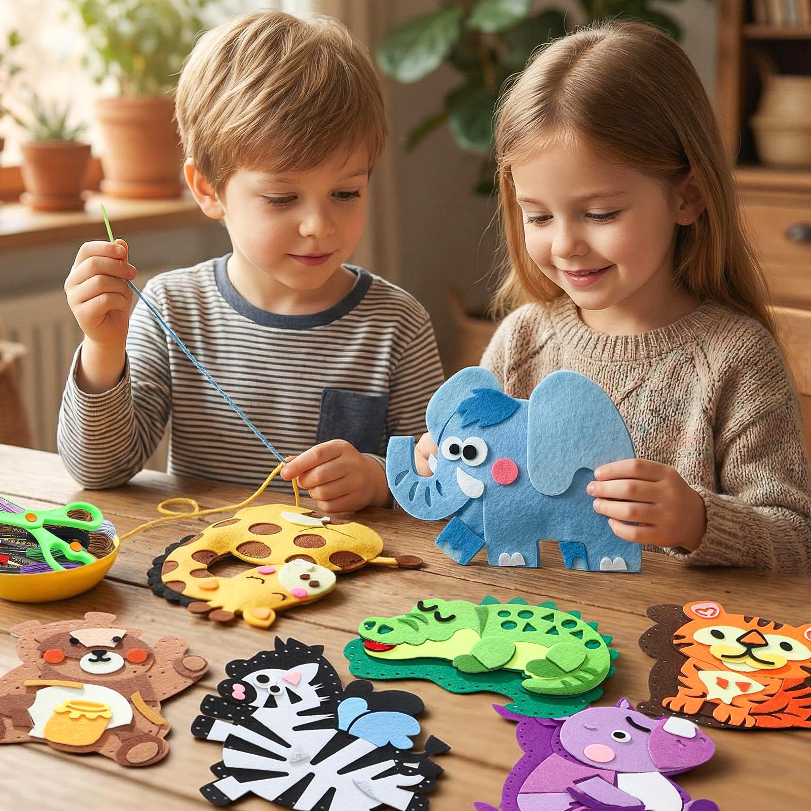 Toylink Kit Couture Enfant, Kit Créatif Bricolage avec 12 Feutres & Aiguilles Plastique, Cadeau 5-10 Ans Fille Garçon