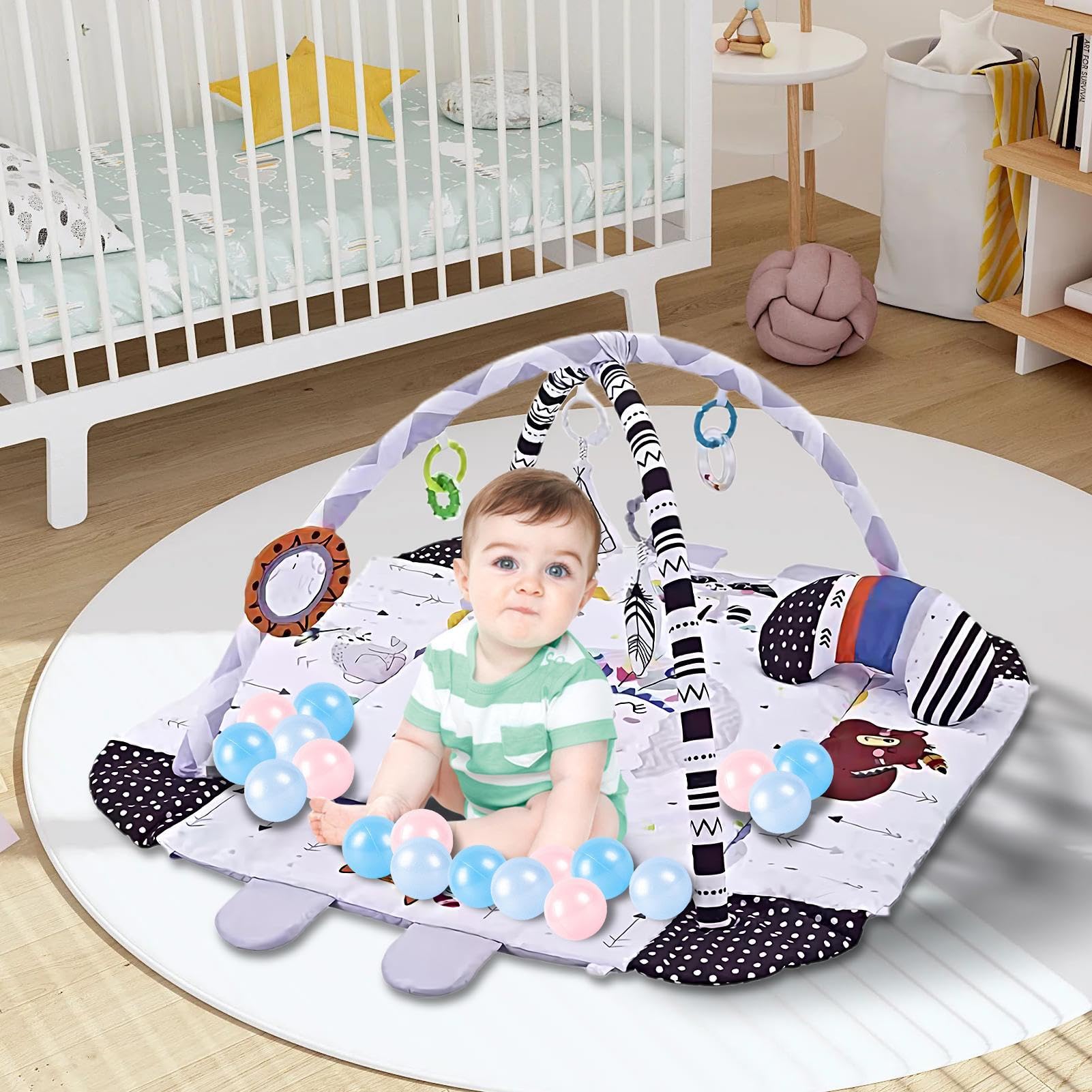 Mats De Bebé Para El Juego De Piso - Tabla De Actividades Para 1 Año De Niño | Juguetes Educativos | Centro De Actividades Para Niños Pequeños Con Bolas De Mar Y Juguetes Desmontables | Aprender Jugue