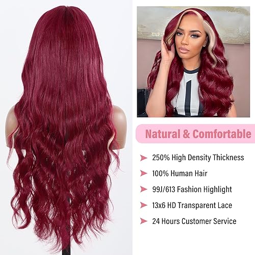 Miniatura 4 de HANASCC Pelucas de cabello humano con encaje frontal transparente HD de 13 x 6 pulgadas, densidad del 250 %, pelucas de cabello humano prearrancado