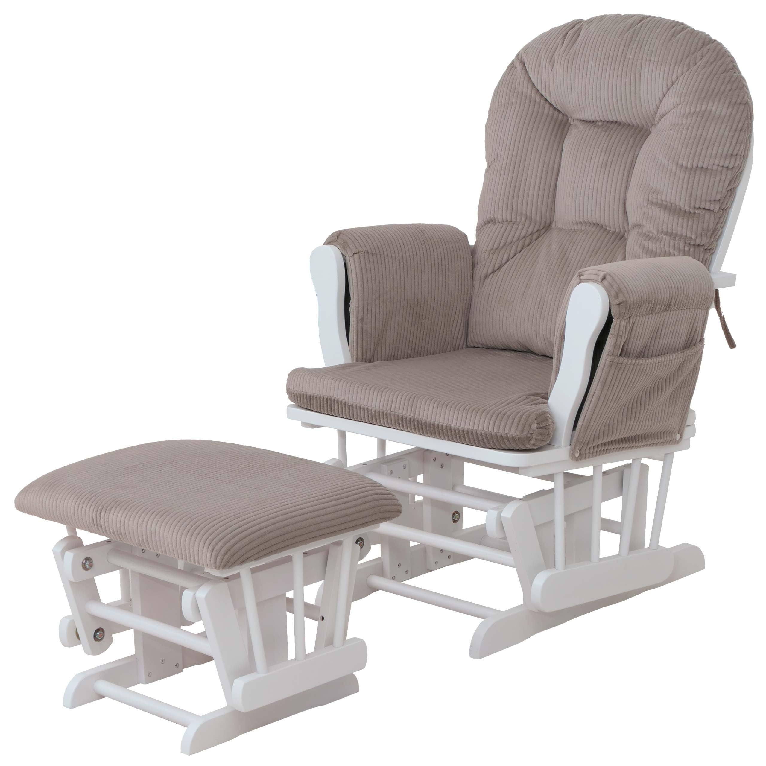 Mendler Relaxsessel HWC-C76, Schaukelstuhl Sessel Schwingstuhl mit Hocker Stoff Cord 320g/m² Öko-Tex - hellgrau Gestell weiß