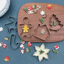 Conjunto de cortadores de biscoito, 10 peças de aço inoxidável, formas de férias de inverno, homem de gengibre, árvore de floco de neve, bengala doce, suprimentos populares para decoração de