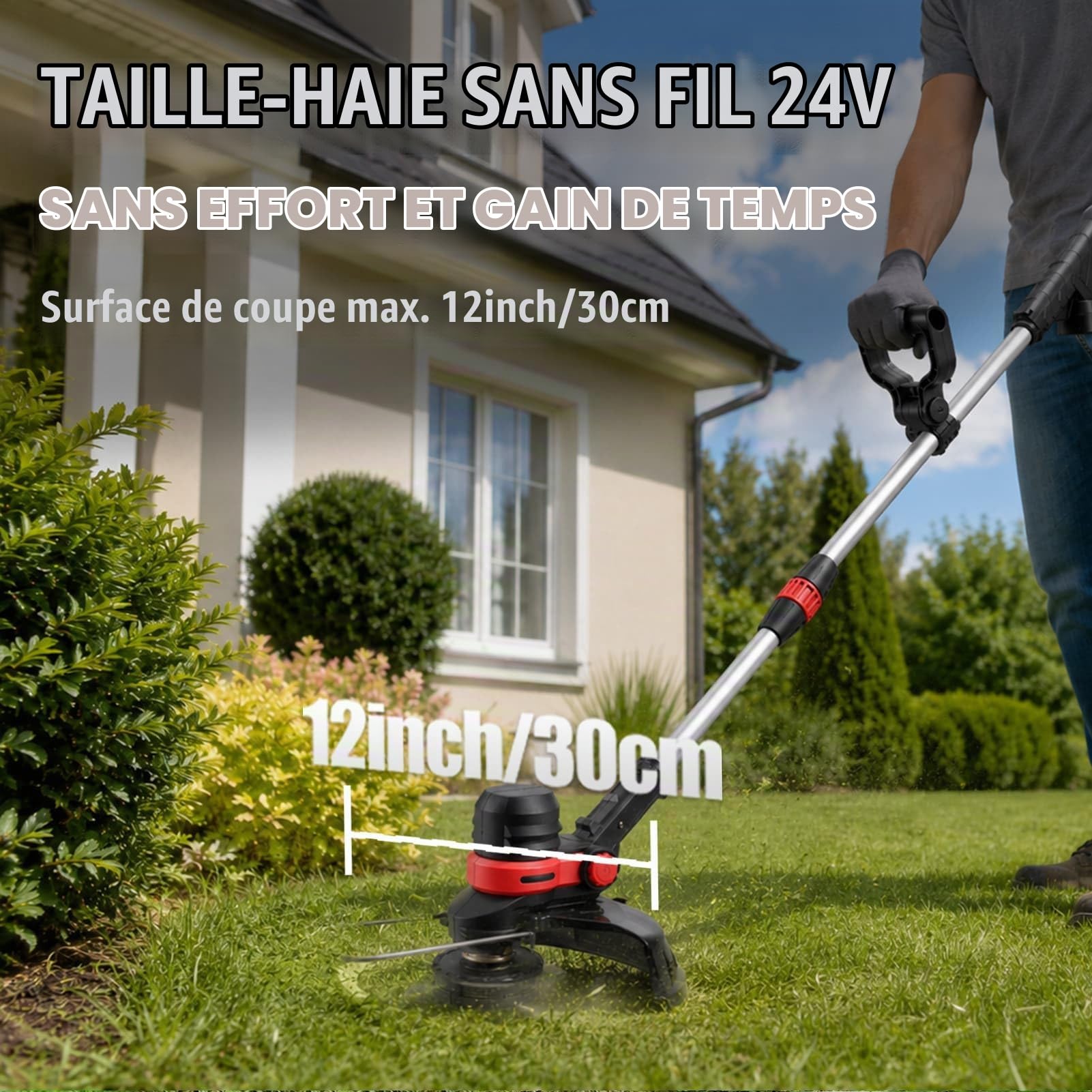 Coupe Bordure sans Fil avec Batterie, 4 en 1 Lame Coupe Bordure avec Batterie Lithium 4.0Ah x2, Bobine de Fil, Tete Brosse Debroussailleuse Electrique sans Fil(Brushless, 30cm Coupe)