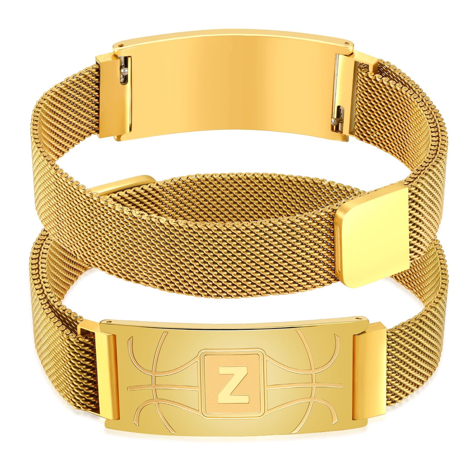 Valentines Day Gifts for Him - Basketball Initial Bracelet Stainless Steel A-Z Letter Charm Bracelets Adjustable Wristbands Basketball Christmas Gifts