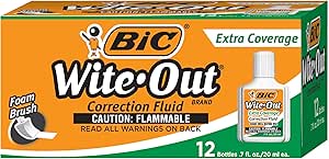BIC Wite-Out Brand Extra Coverage Correction Fluid, 20 ml, White, 12-Count