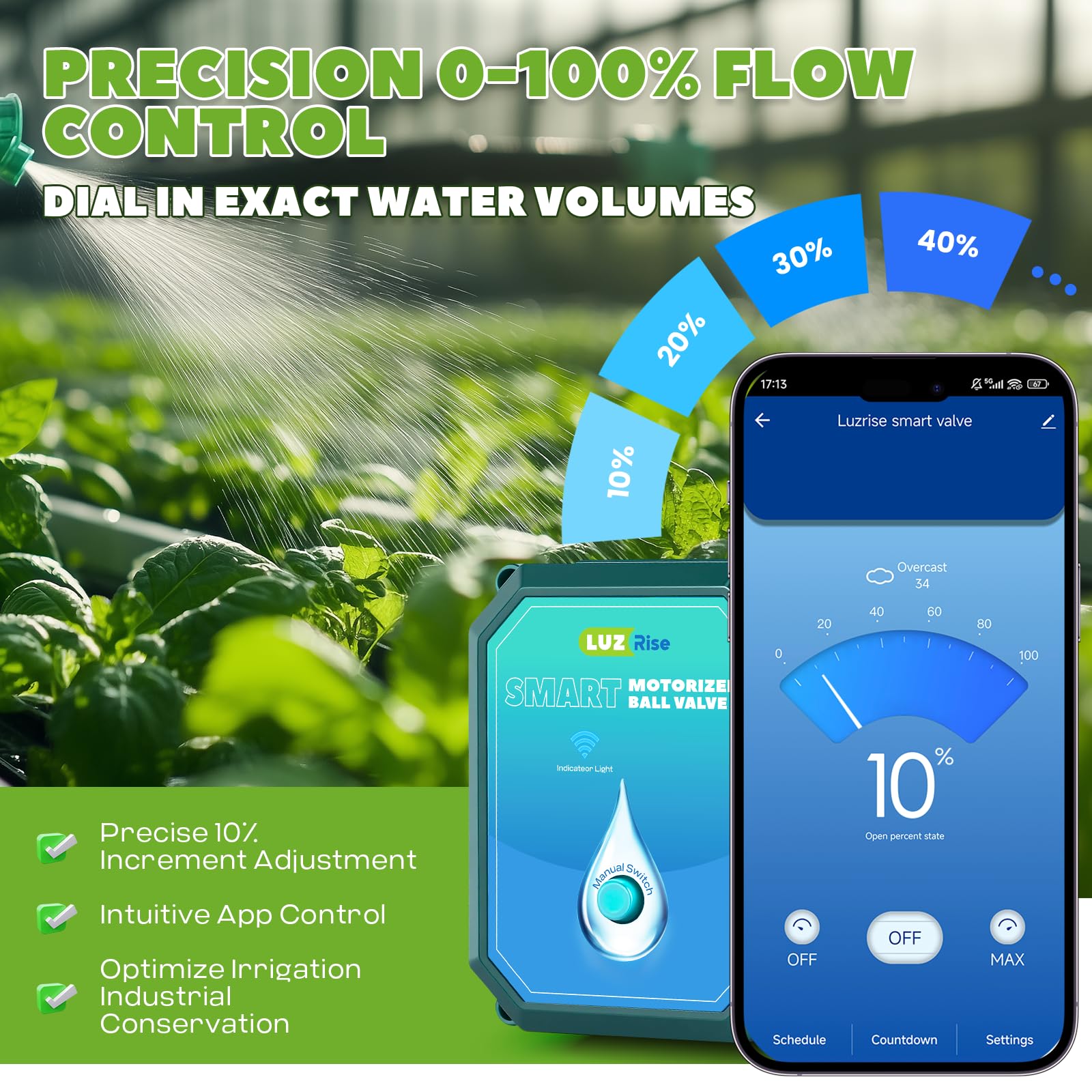 Válvula de bola motorizada inteligente con control remoto, apagado automático del agua, flujo ajustable del 0 al 100%, temporizador programable, monitoreo en tiempo real (acero inoxidable