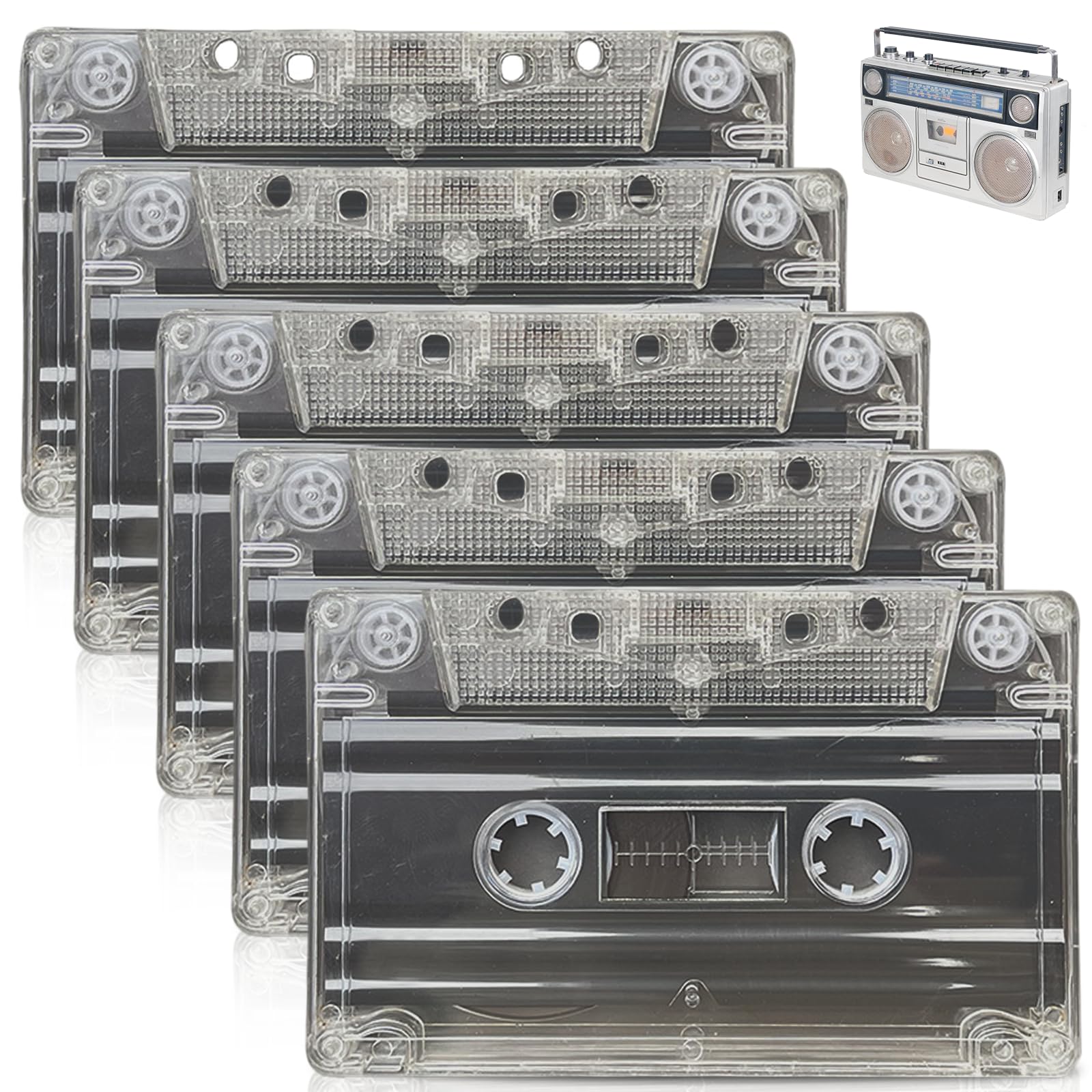 Cassette Audio Musicassette Vergini: 5 Scatola 60 Minuti Audiocassette Vergini, Cassette Audio Vuote, Trasparente in Plastica Cassette Audio per Conferenze, Seminari, Registrazione Quotidiana
