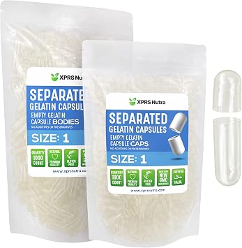XPRS Nutra Size 1 Gelatin Separated Capsules - 1000 Count Empty Pill Capsules Separated in Bags - Clear Empty Pills for DIY Do-It-Yourself Supplement Filling