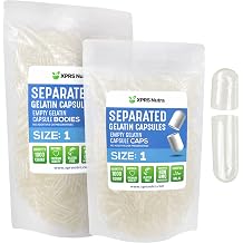 XPRS Nutra Size 1 Gelatin Separated Capsules - 1000 Count Empty Pill Capsules Separated in Bags - Clear Empty Pills for DIY Do-It-Yourself Supplement Filling