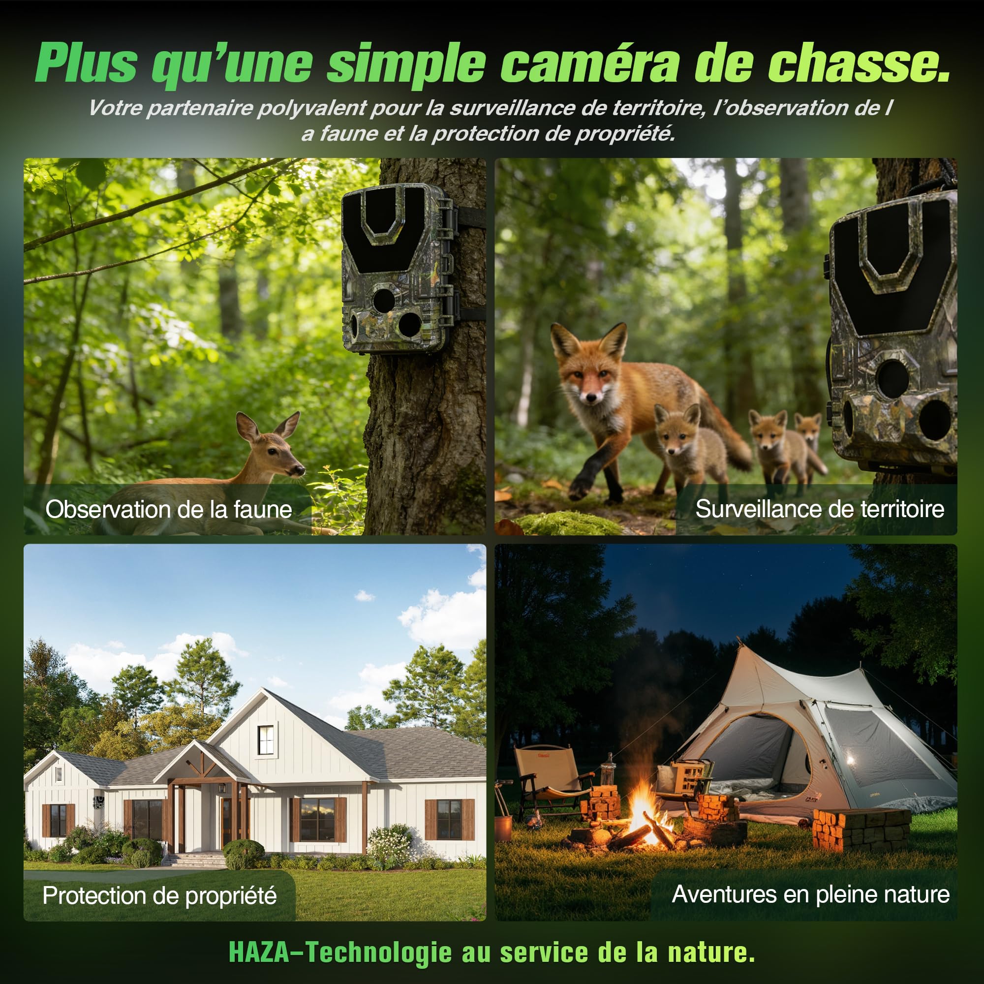 HAZA Caméra de Chasse 4K WiFi Hotspot connectée Telephone Caméra Chasse Infrarouge Vision Nocturne, détecteur de Mouvement, étanche IP66 pour Observation Animaux Sauvages(NO Carte SD)