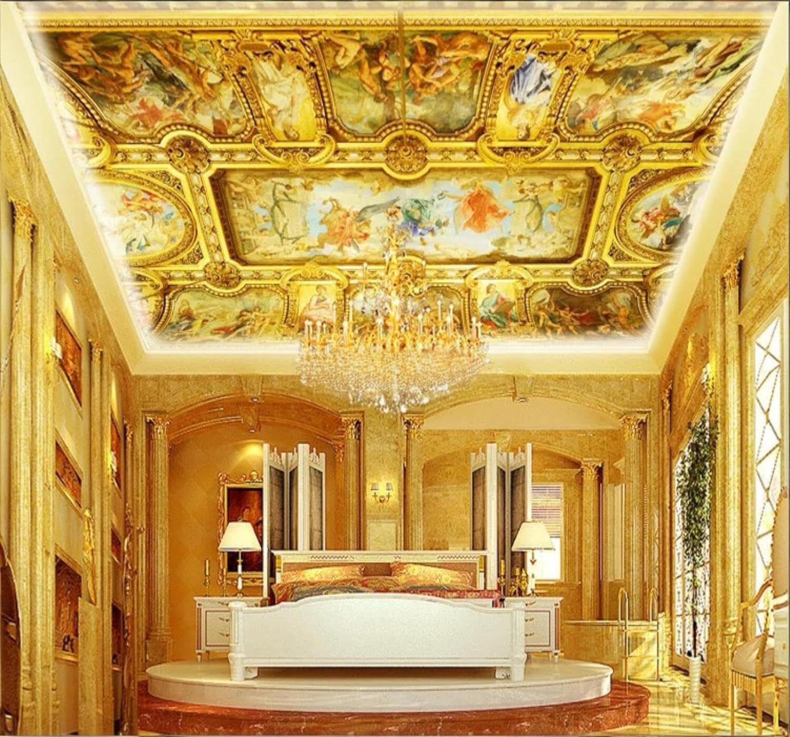XLMING Luxury Gold Architecture Hand Drawn Figures 3D Wallpaper Silky Texture Home Study Office Grey Dining Room Sofa Bedroom Living Room TV Backdrop-350cm×256cm