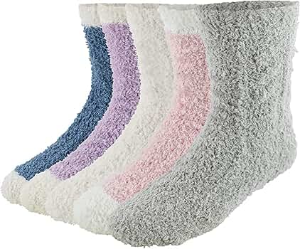 LOFIR Womens Fuzzy Socks, Cozy Warm Fleece Thermal Socks, Cute Cat Animal Home Slipper Ankle Socks For Women And Girls 5 Pack